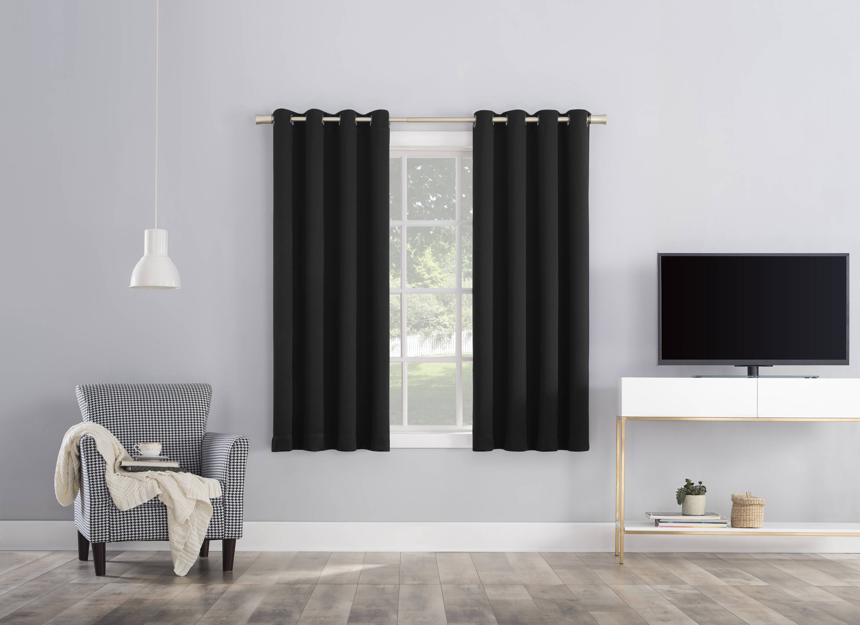 Sun Zero DOUGLAS 74X63 BLACK 63-in Black Blackout Interlined Grommet Curtain panel pair