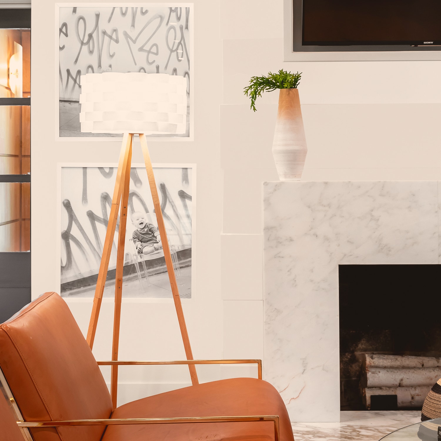 Alexa-Enabled White Wood Tripod LED Floor Lamp for Kids' Nursery