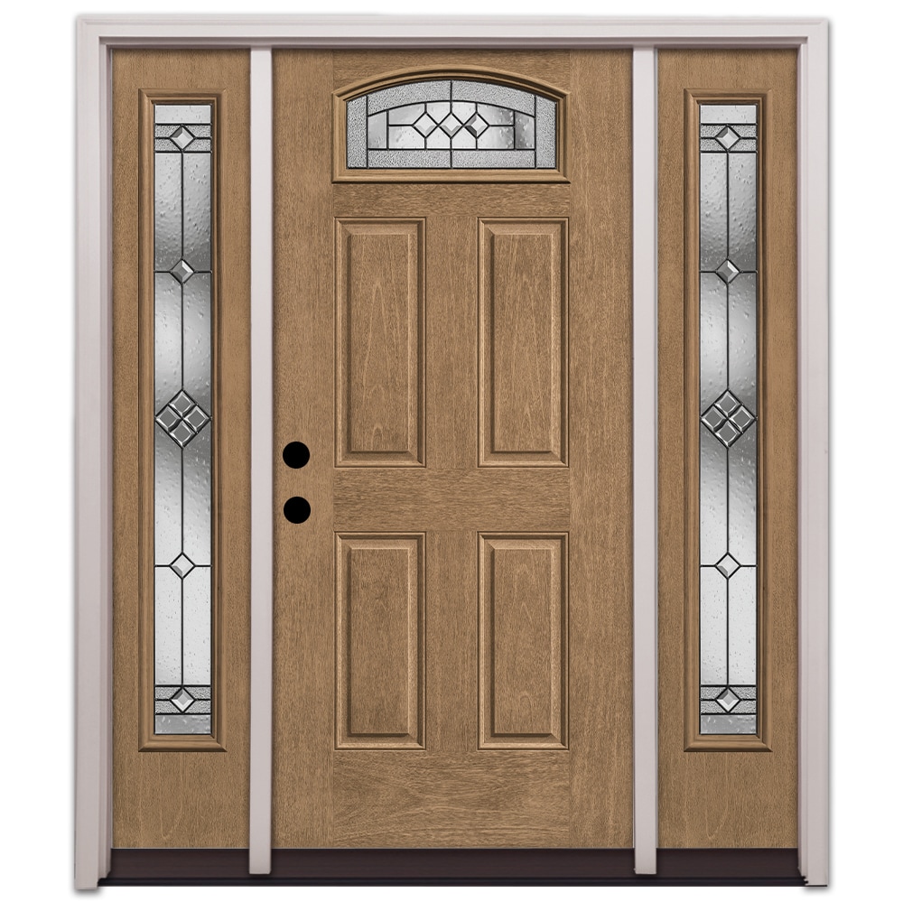 Therma-Tru Parson 68-in x 80-in x 6-9/16-in Fiberglass 1/4 Lite Right-Hand Inswing Beechwood Stained Prehung Front Door with Sidelights with -  TT649981SOS