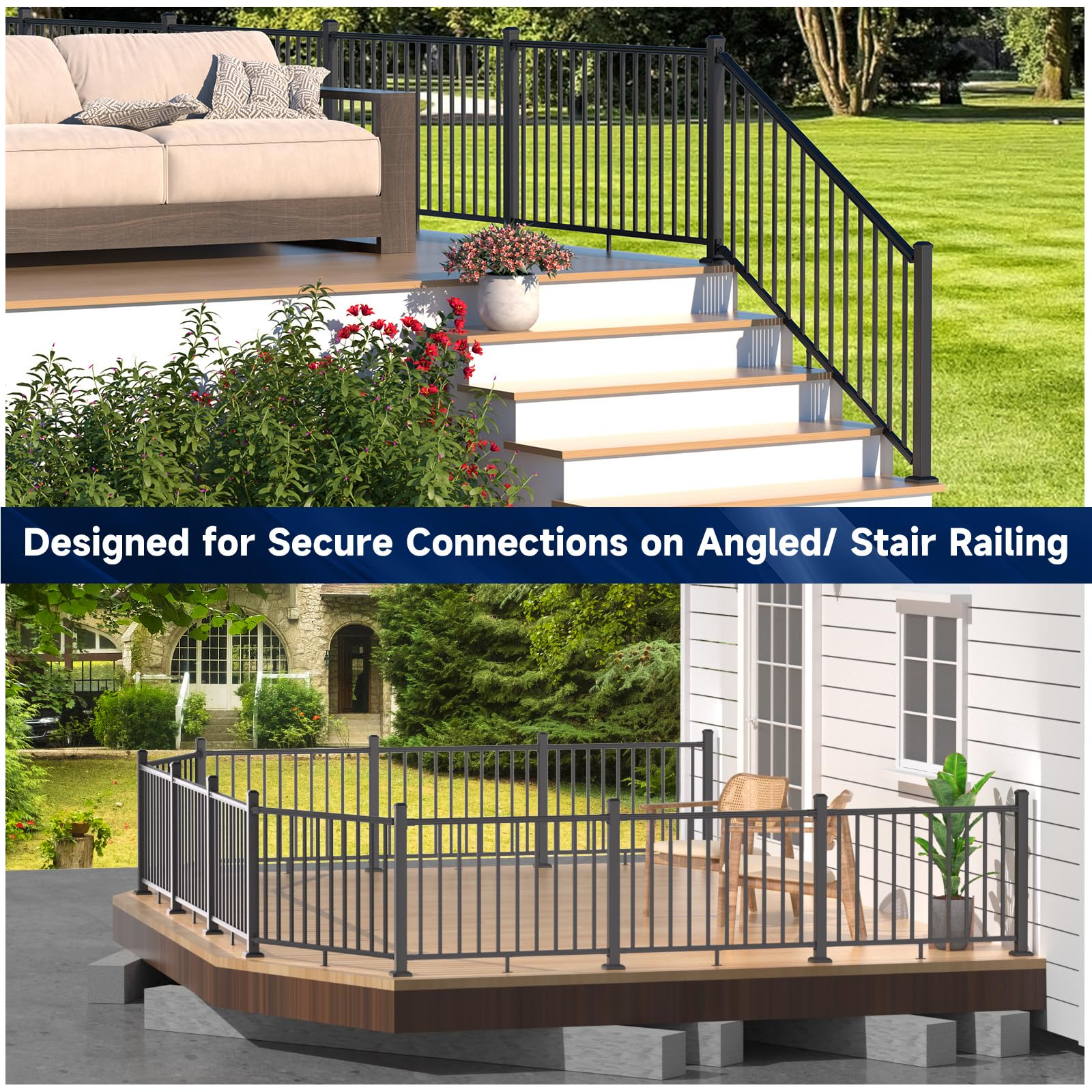 Misopily 2 Pack Aluminum Adjustable Railing Bracket Black Textured ...