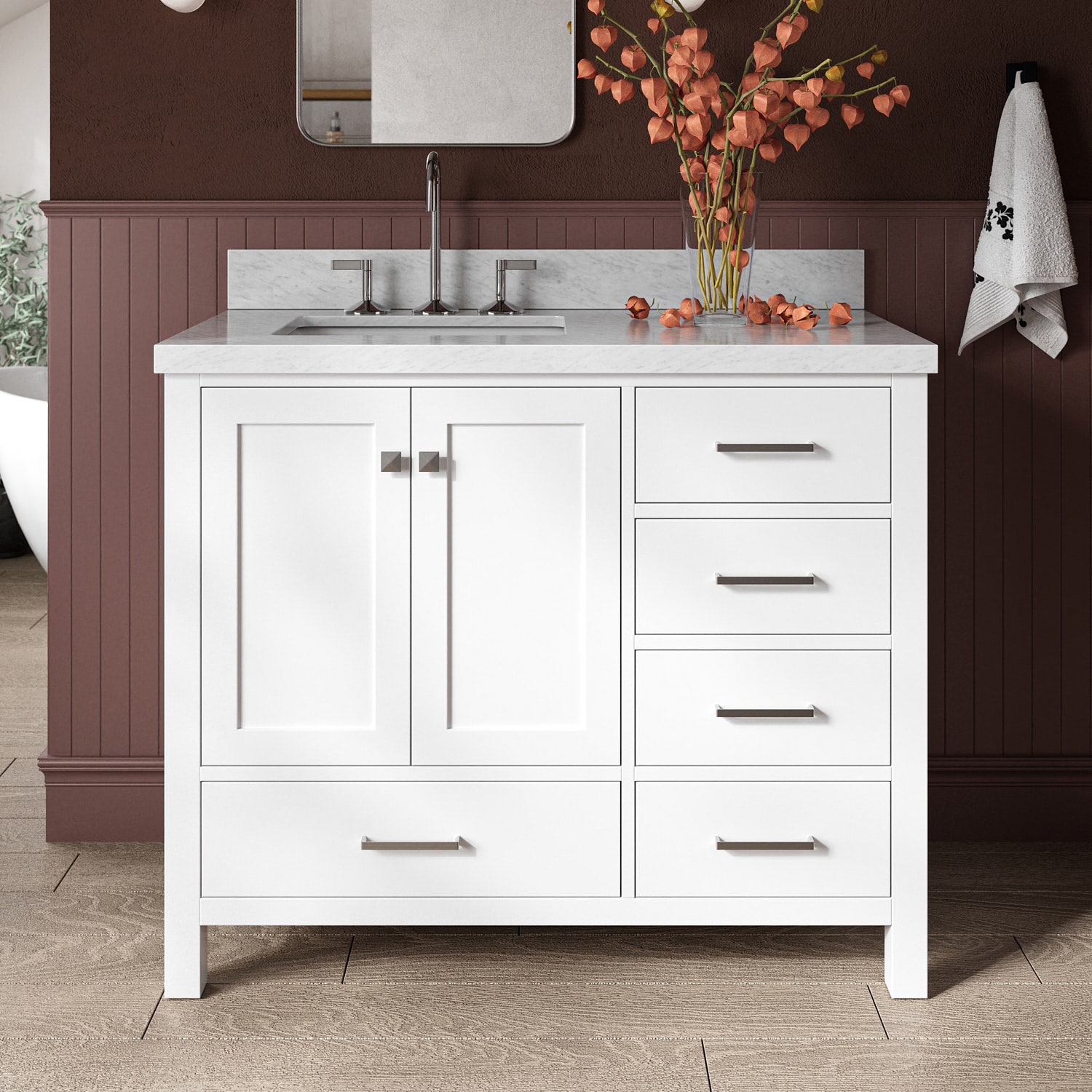 ARIEL A043SLCWRVOWHT Cambridge 43-in White Undermount Single sink Bathroom Vanity with Carrara White Marble Natural marble Top