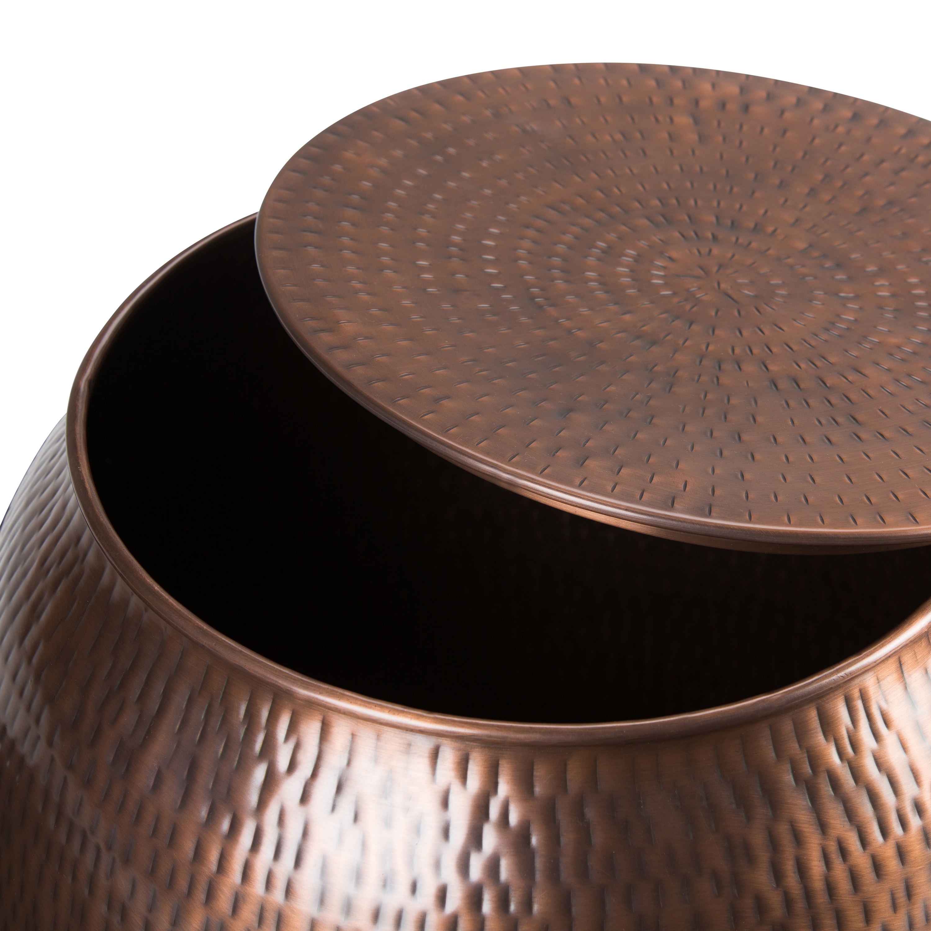 Antique Copper Round Iron Drum Storage Accent Table
