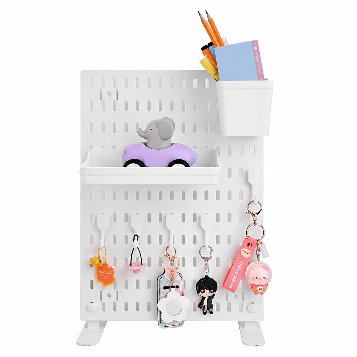 SenQWFa  Desk Pegboard Combination Kit Plastic Peg Board with 7 Accessories Hooks Shelf Baskets 16.5 in x 11.8 in durable home and garden