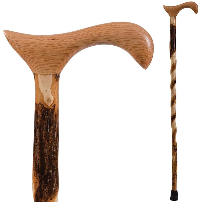 HealthSmart Brazos Free Form Twisted Hickory Handcrafted Wood Cane with  Derby Handle, Made in USA, 37 Inches