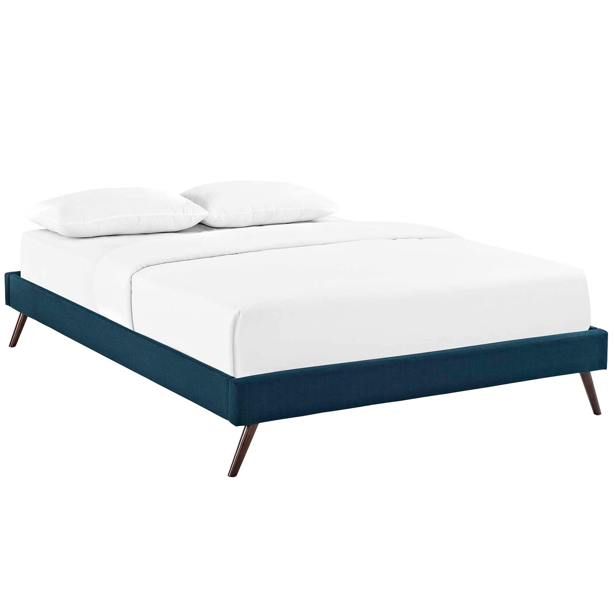  Loryn Fabric Full Bed Frame with Round Splayed Legs in Azure