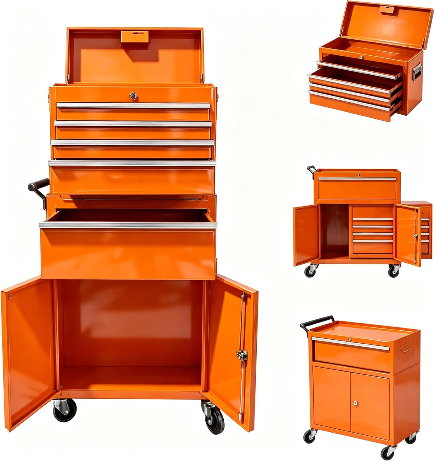Rolling Tool Chest 5 Drawers Metal Tool Chest Tool Box Organizer with Wheels 2 in 1 Detachable Top Tool Cabinet Sliding Drawers Liners and Locking System for Warehouse Garage Workshop #BZI-EYFY-IK39TEB3QX
