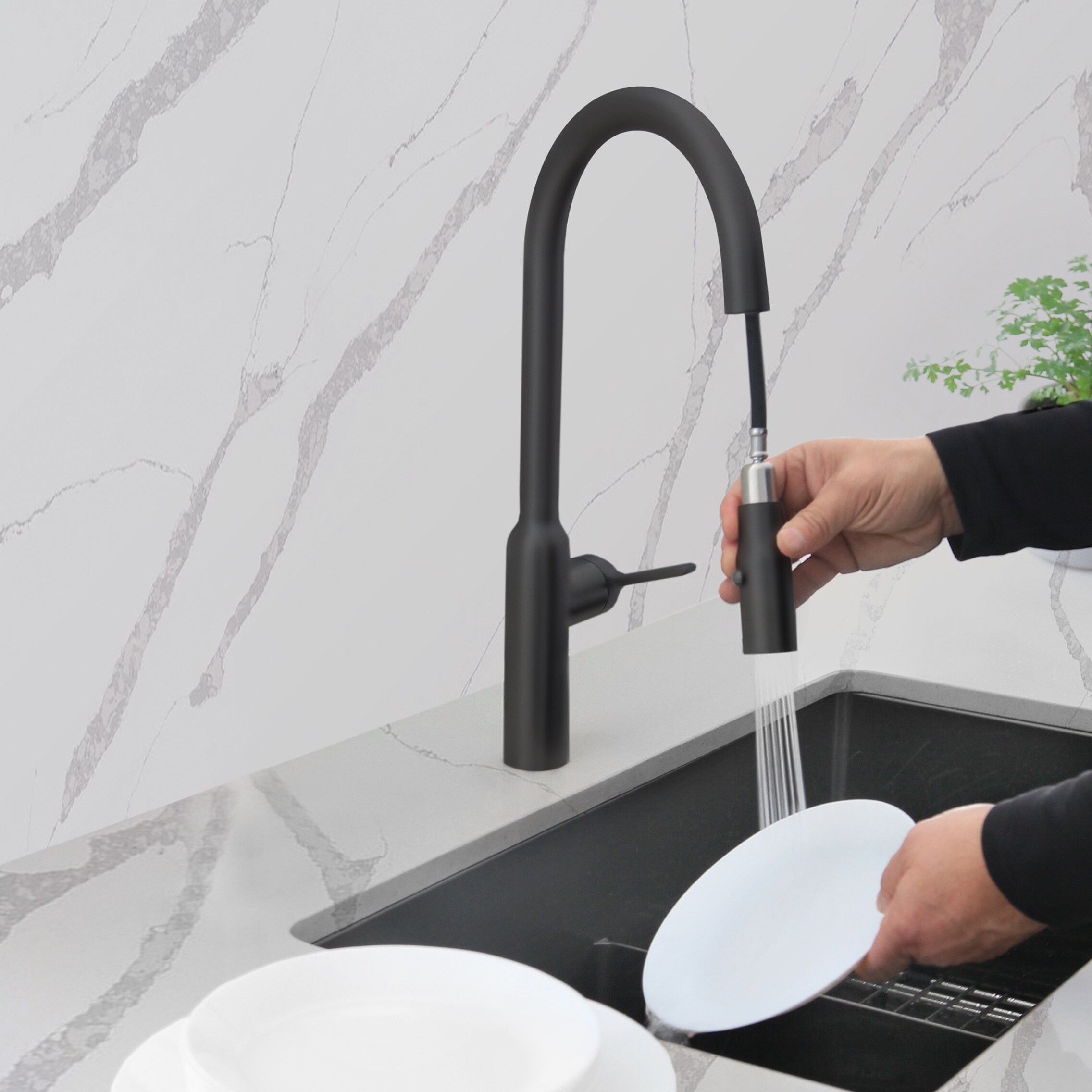 Matte Black Stainless Steel Pull Down Kitchen Faucet with Spray