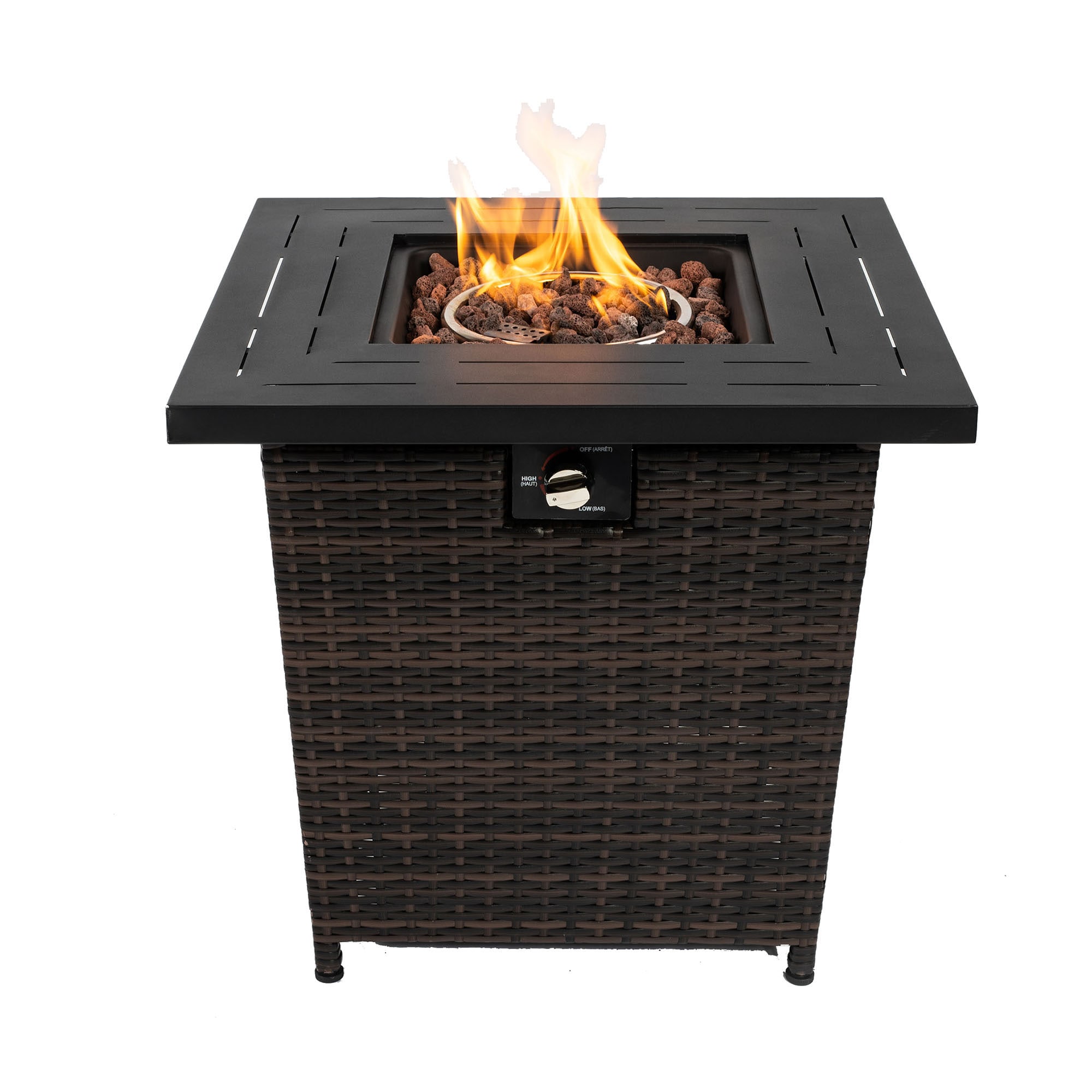 Bybafun YA6400110 27.2-in W 50000 Maximum BTUs Wicker Square Liquid propane Fire pit table