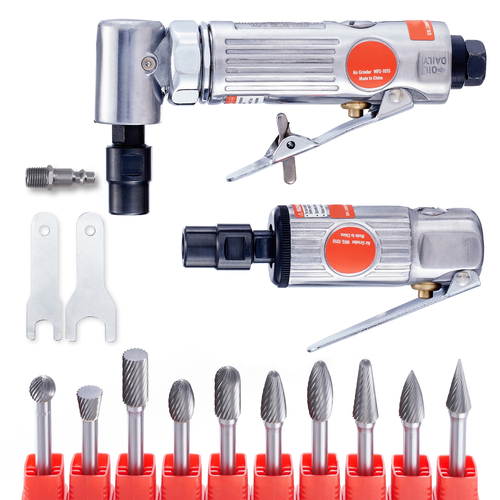 VEVOR QDKMJMSZMHJMI0G1WV0 Air Die Grinder Kit, Right Angle Grinder W/ Die Grinder Combo and 10Pcs Single Cut Carbide Burr Set, Lightweight, Ball Bearing Construction For Grinding, Deburring, Cutting, Polishing