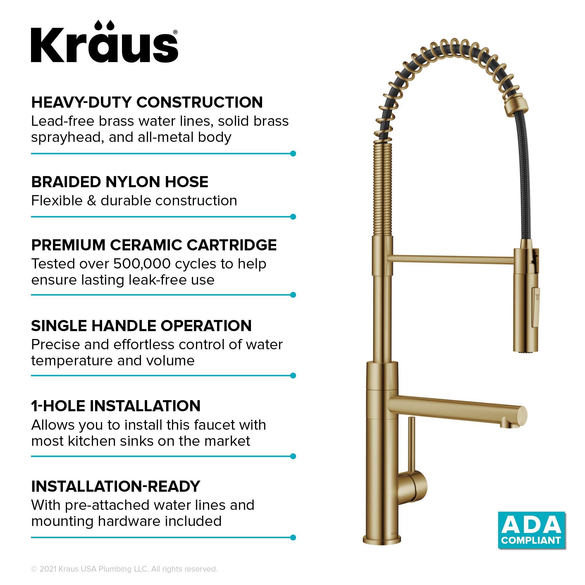 Brushed Brass Commercial Style Pull-Down Kitchen Faucet with Pot Filler