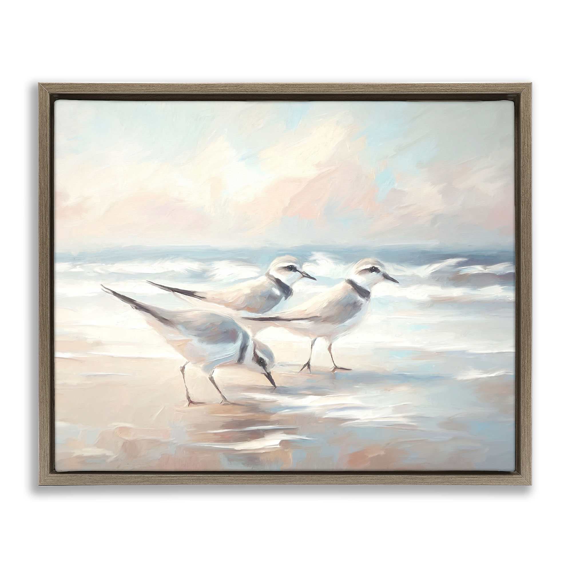 Stupell Industries BS-972-FFE-16X20 Sandpipers Under Warm Beach Sun Brown Framed Floater Canvas Wall Art By Ramona Murdock 21 x 17