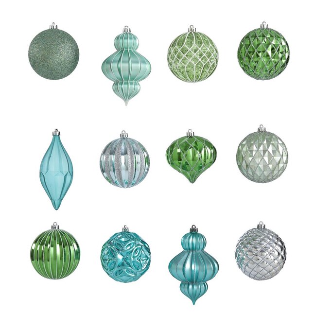 Nearly Natural 12-Pack Silver Standard Indoor Ornament Set Shatterproof ...