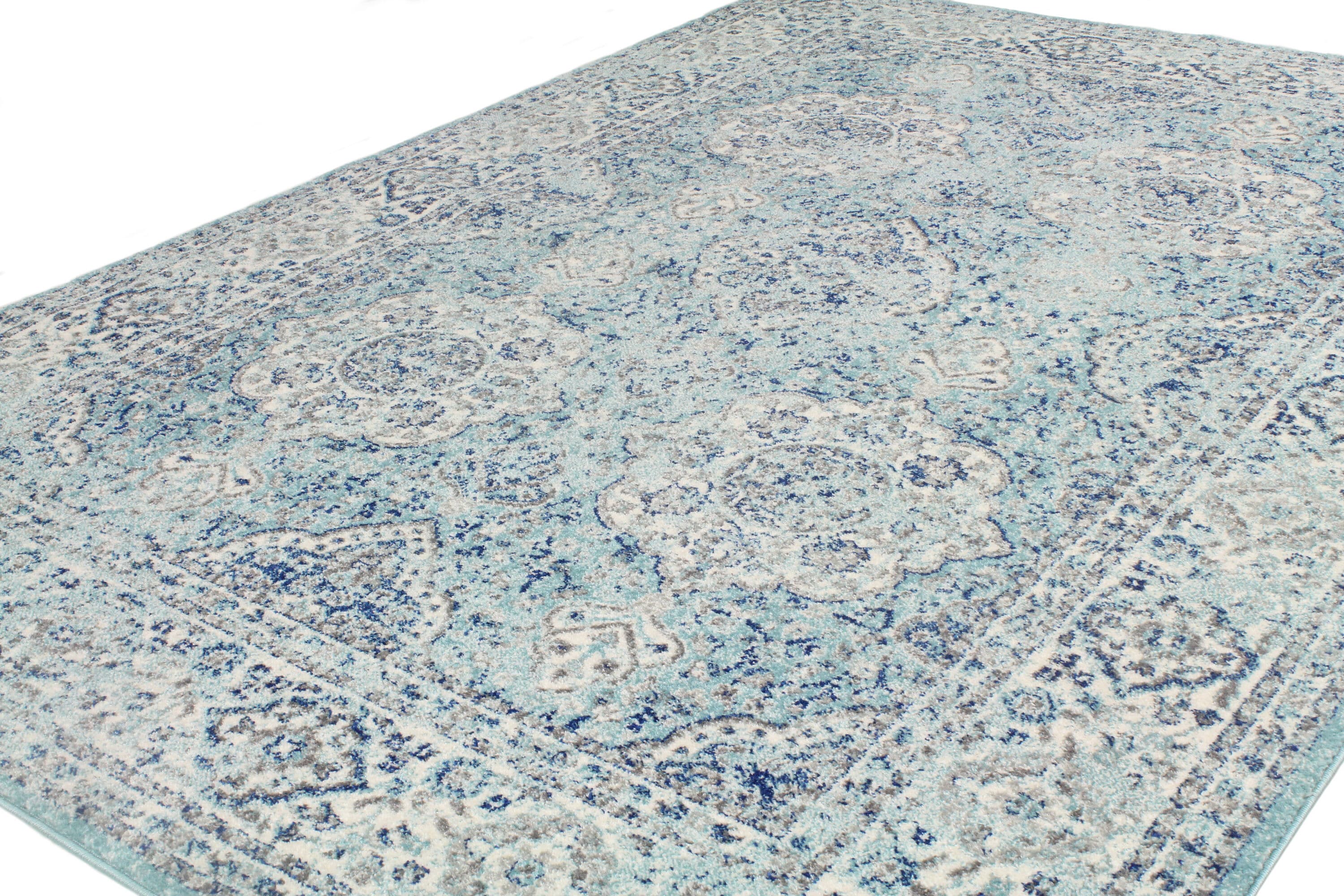 Aqua Floral Synthetic 4' x 6' Rectangular Area Rug