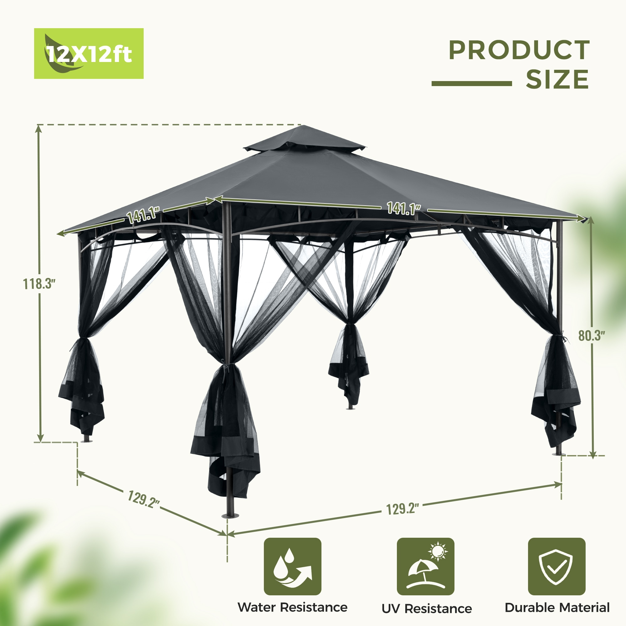  EL-ZPTYJ-1212-H-WL3 Wood-Resin-Gazebos - View #2