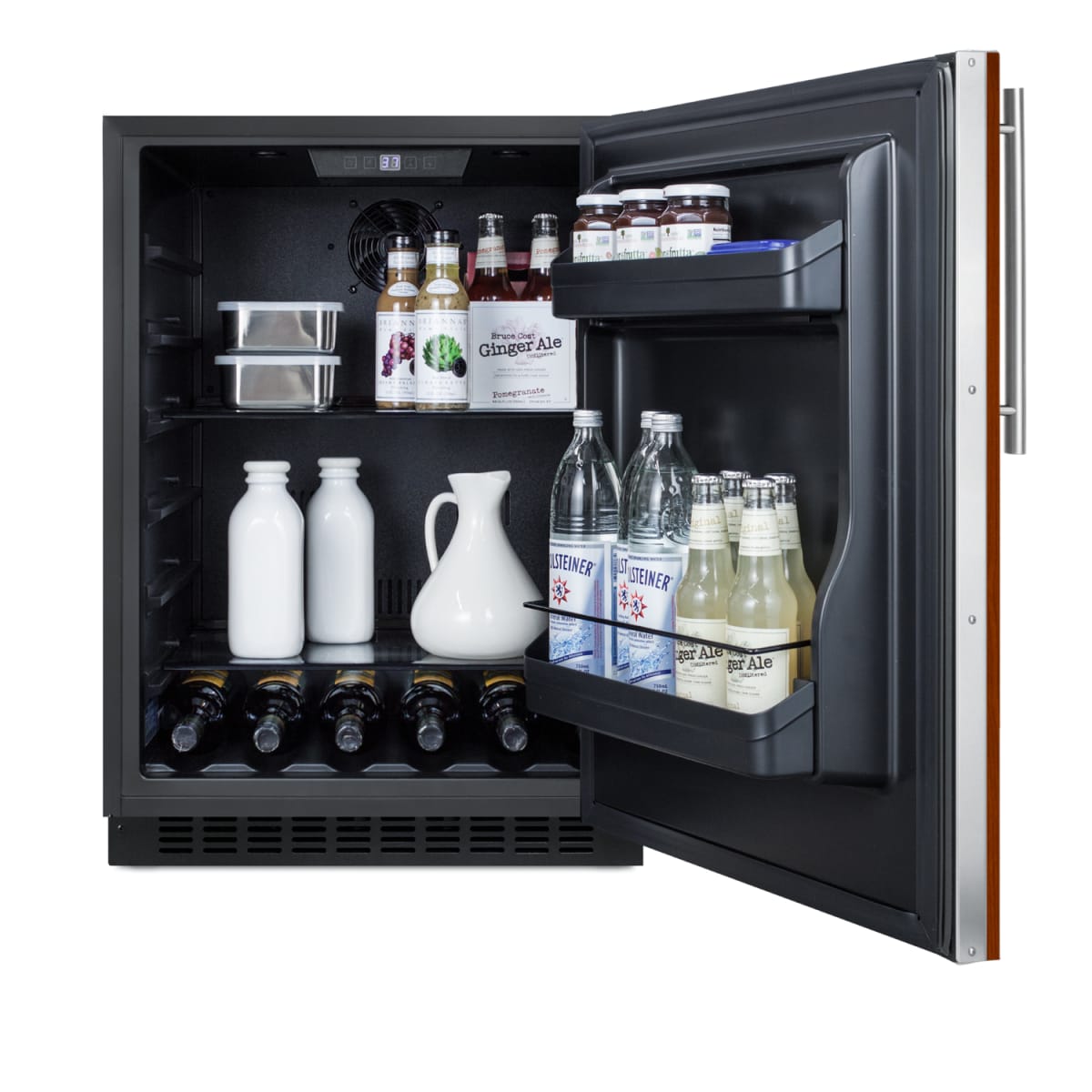 Summit Appliance 5.8-cu ft Counter-Depth Undercounter Mini Fridge Freezer Compartment (Stainless Steel Doors and Black Cabinet) | BRF36FD