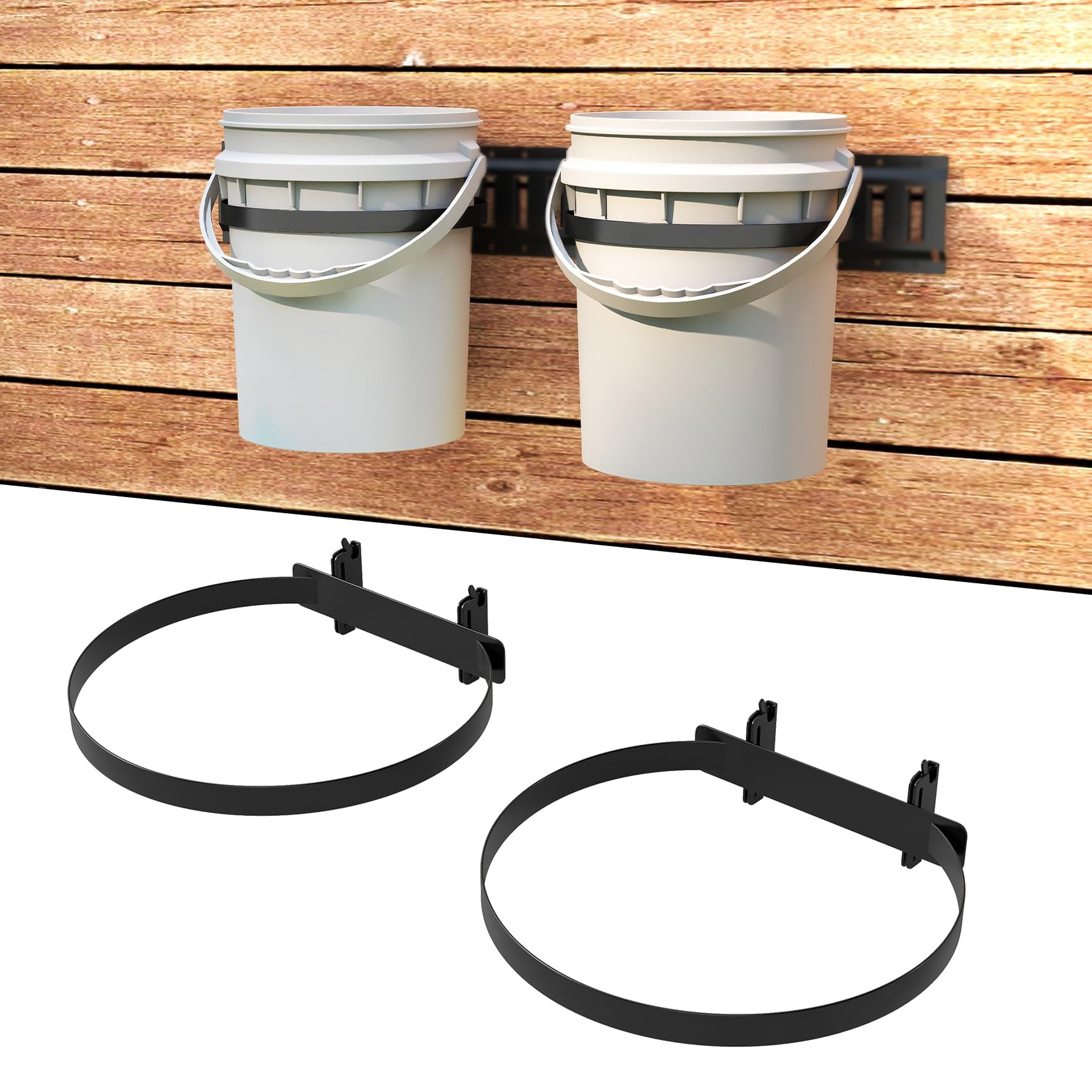 Justincity  2 Pack E Track 5 Gallon Bucket Holder Wall Mounted Bucket Hanger Heavy Duty E Track Rail Buckets Holder Organizer for Trailer Workshop