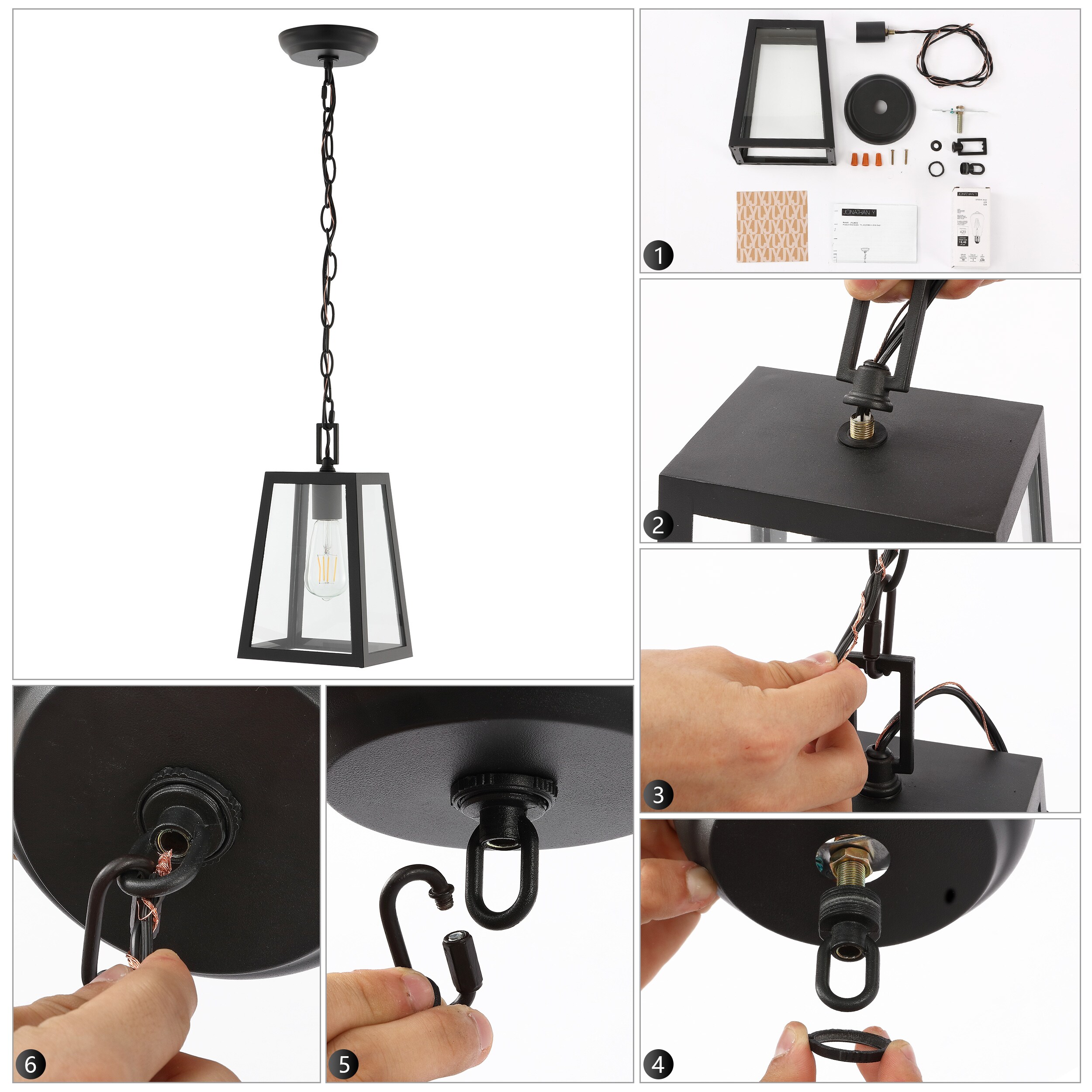 Black Glass LED Lantern Pendant Light