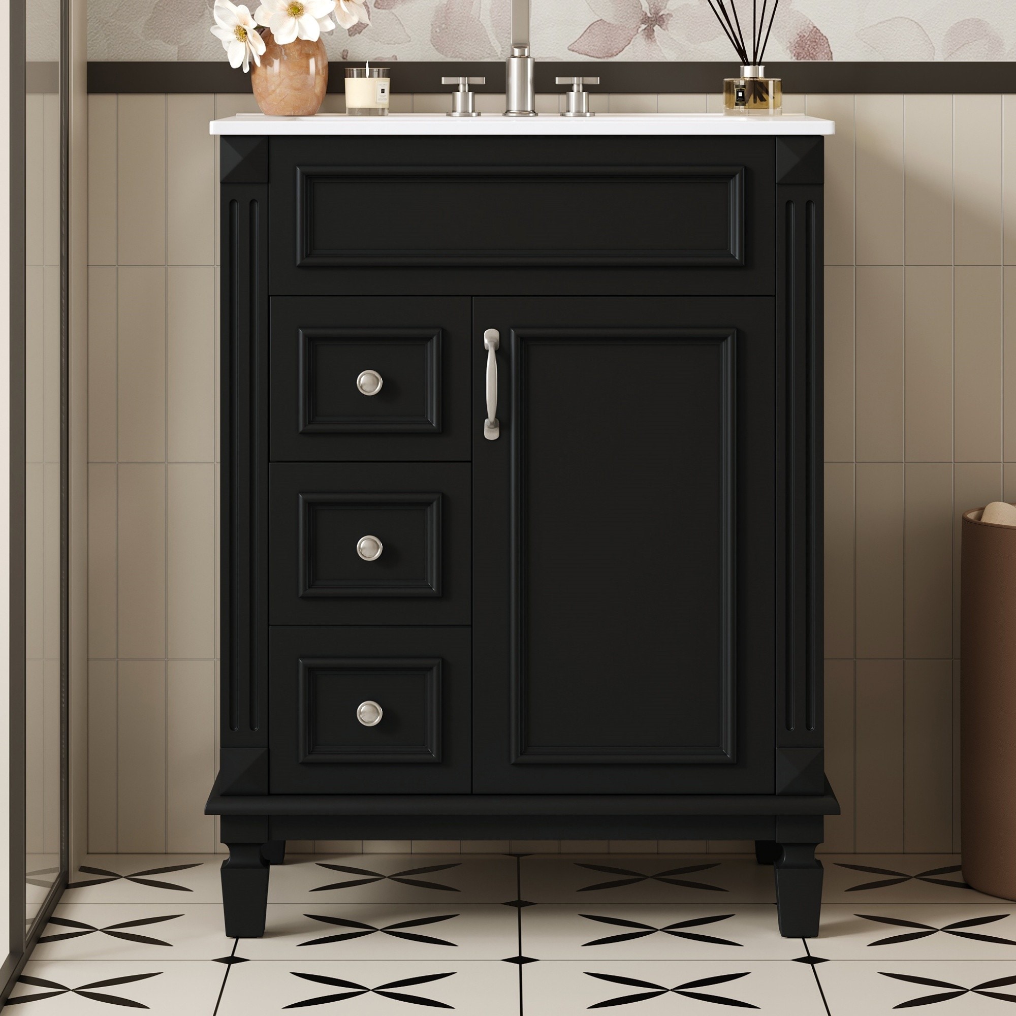 Dexmalle -  24-in Black Modern Freestanding Single Sink Bathroom Vanity With Two Drawers