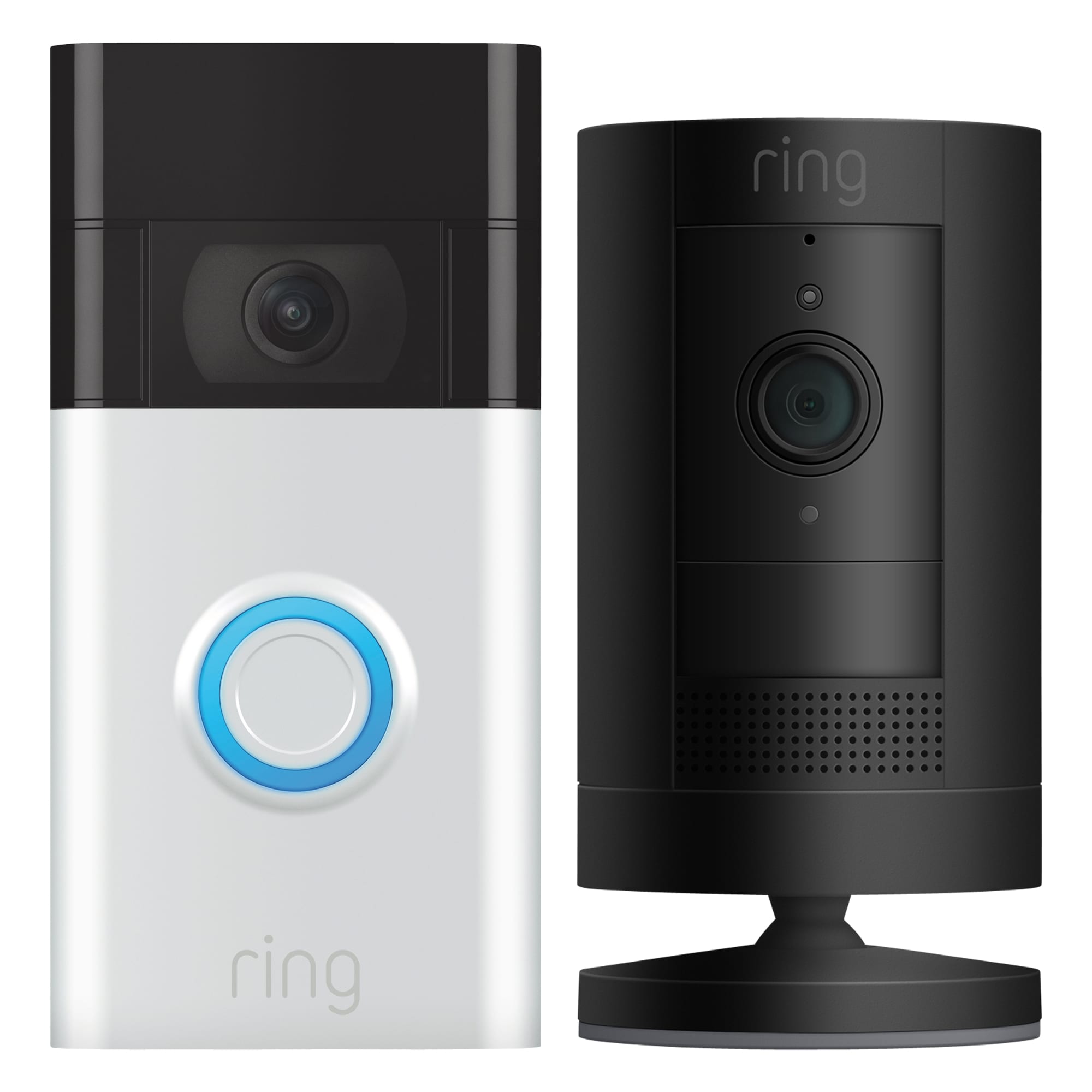 Ring Video Doorbell - Satin Nickel + Stick Up Camera Battery - Black Bundle