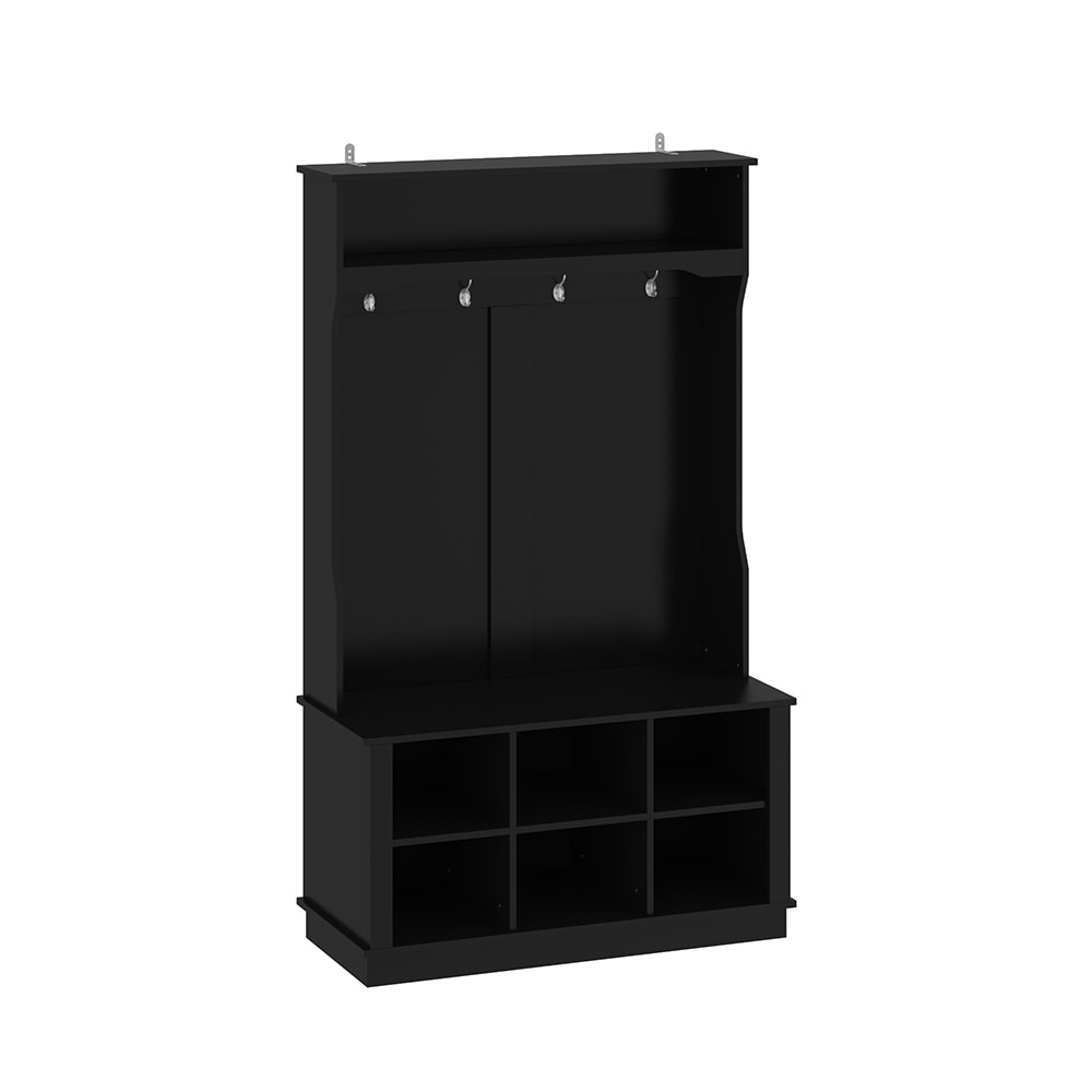  V-KF020215-03 Entryway Hall Tree with Shoe Bench 3-in-1 Hallway Hall Tree with Coat Rack 6 Shoe Storage Cubes and 4 Hanging Hooks