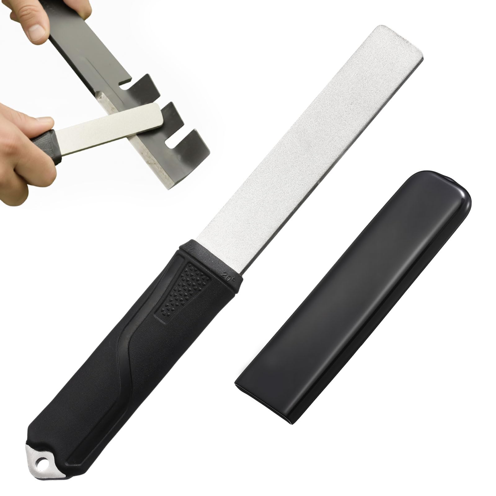 Anqtovp  Dual Grit Diamond Knife Sharpener Stone 325 1200 Grit Handheld Tool with Angle Guide for Lawn Mower Blade Axe Machete Chisel Garden