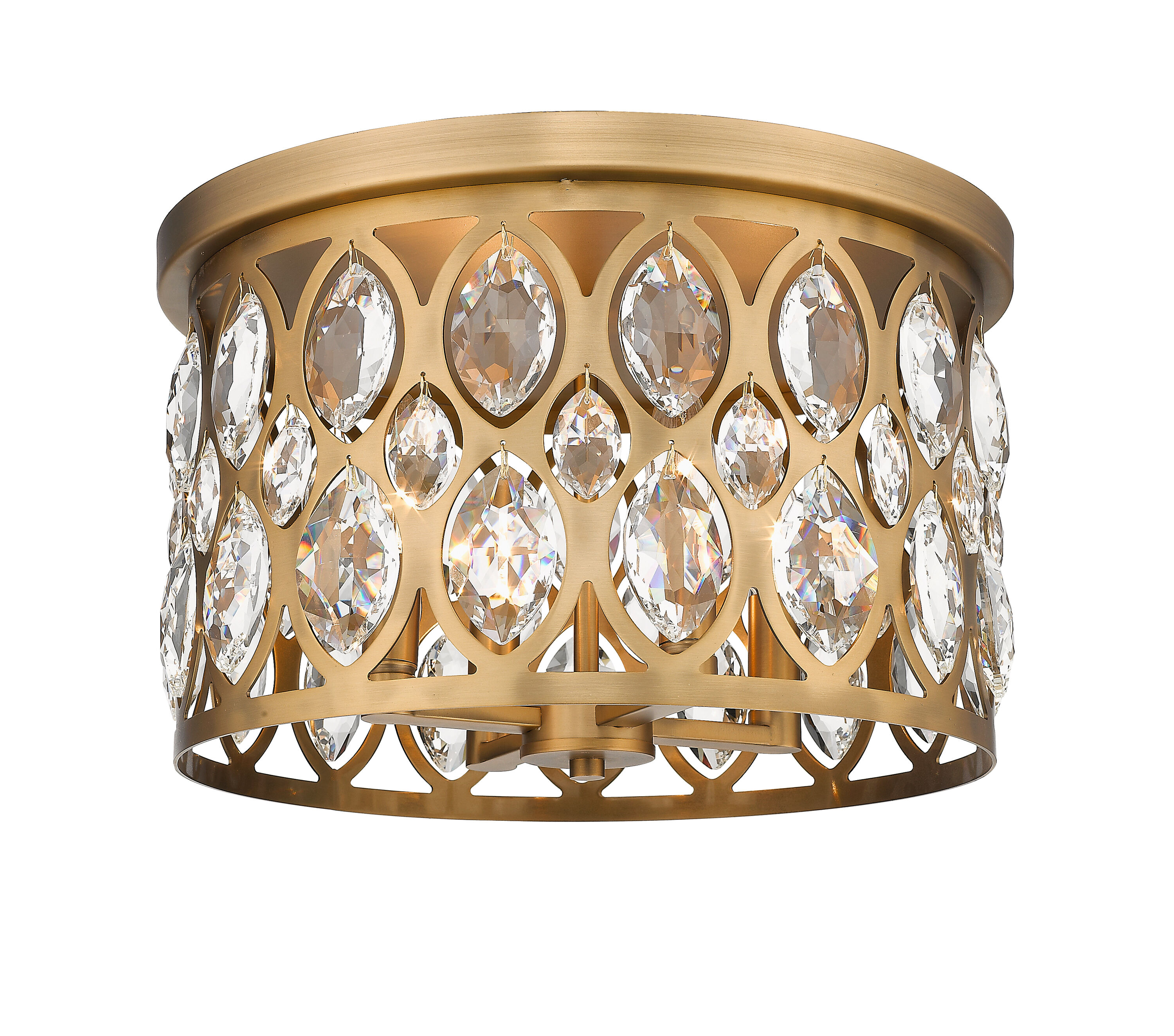 Heirloom Brass 15'' Crystal Accented Contemporary Flush Mount Light