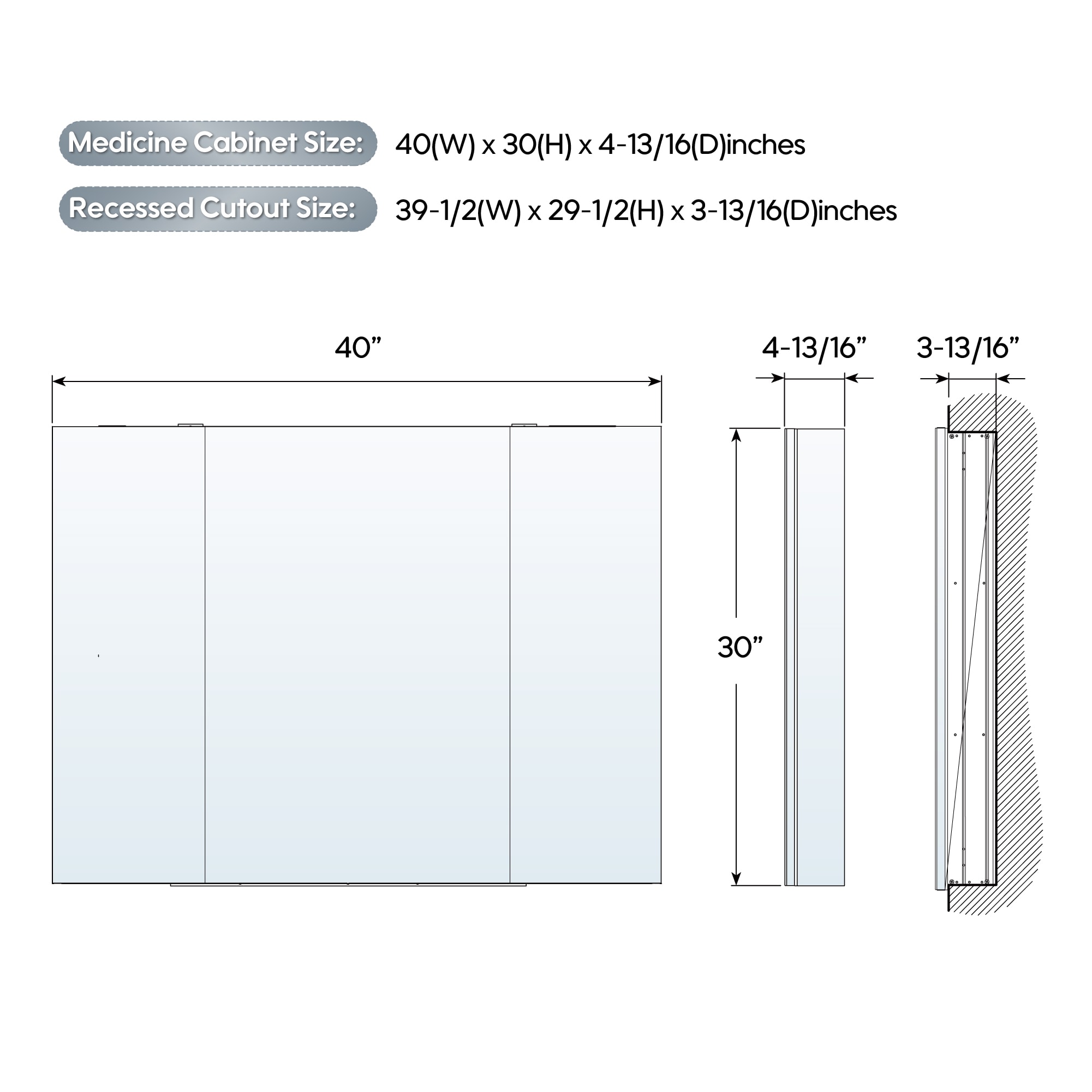 WELLFOR DH-MMC3026-BL Bathroom-Medicine-Cabinets - View #4