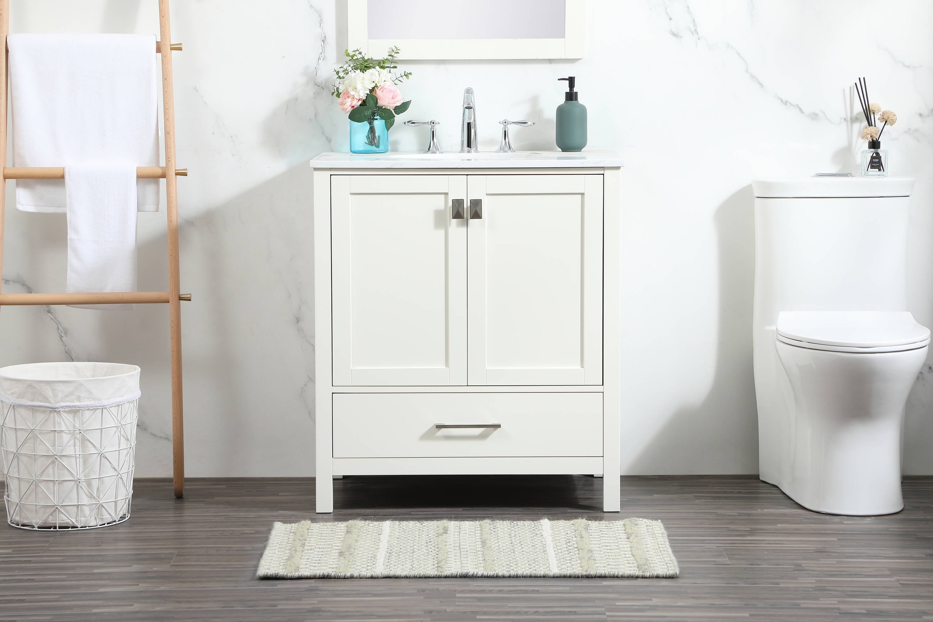 Irene 30" White MDF Single Bathroom Vanity with Quartz Top