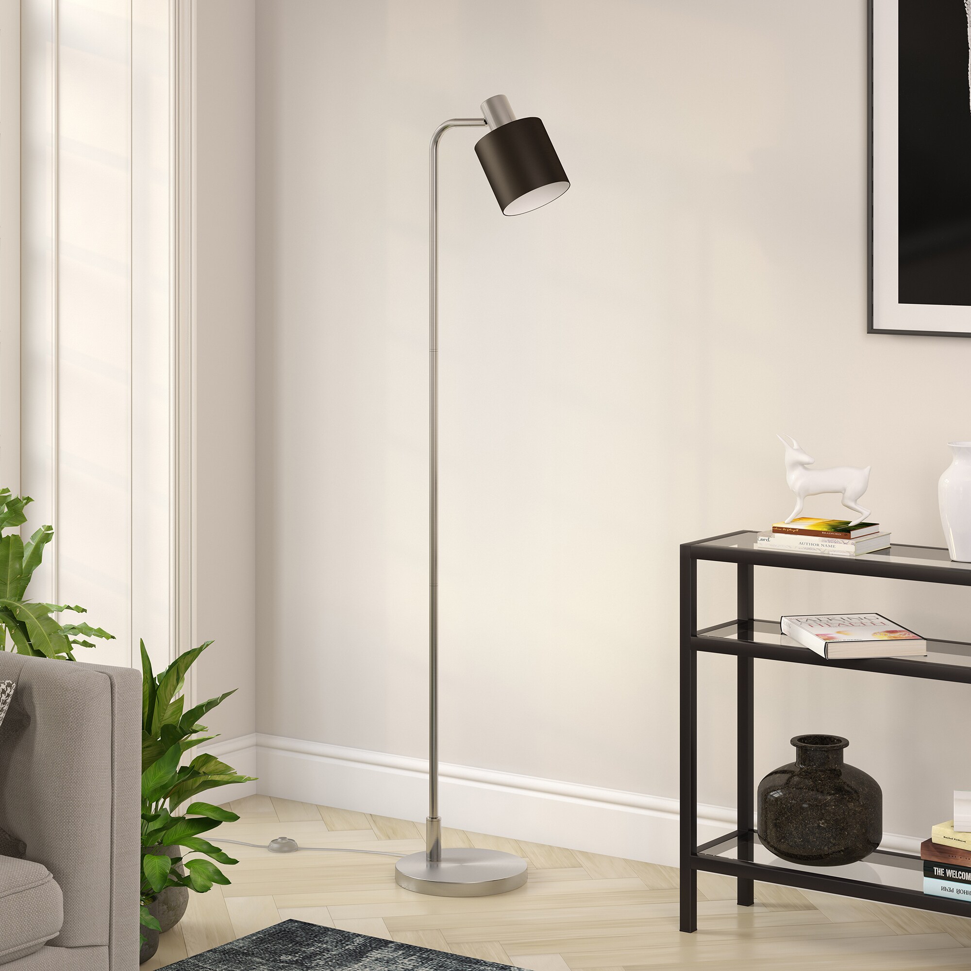 Hailey Home Thew 1 Light Floor Lamp in Brushed Nickel with Dome