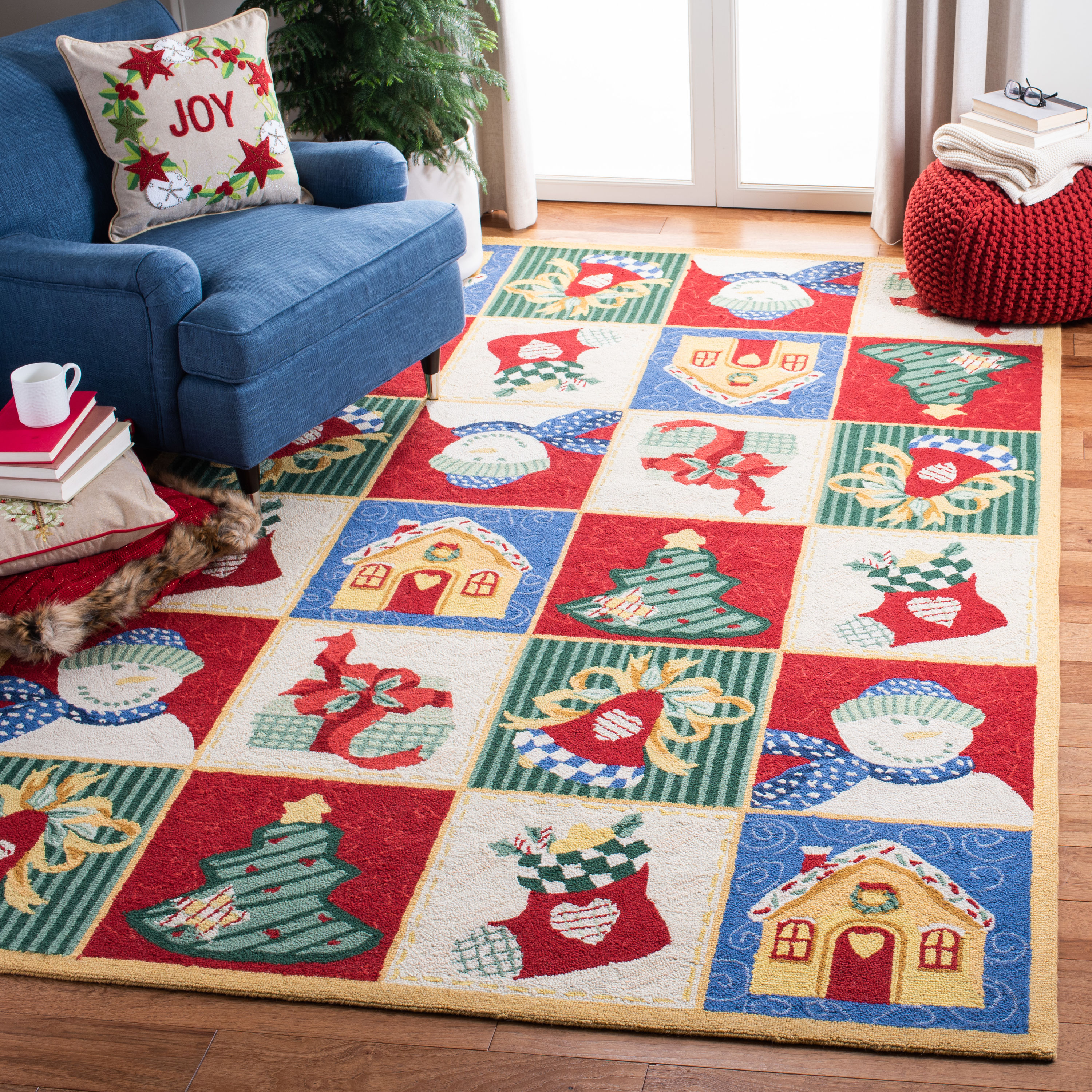 Multicolor Hand-Hooked Wool Christmas Runner Rug