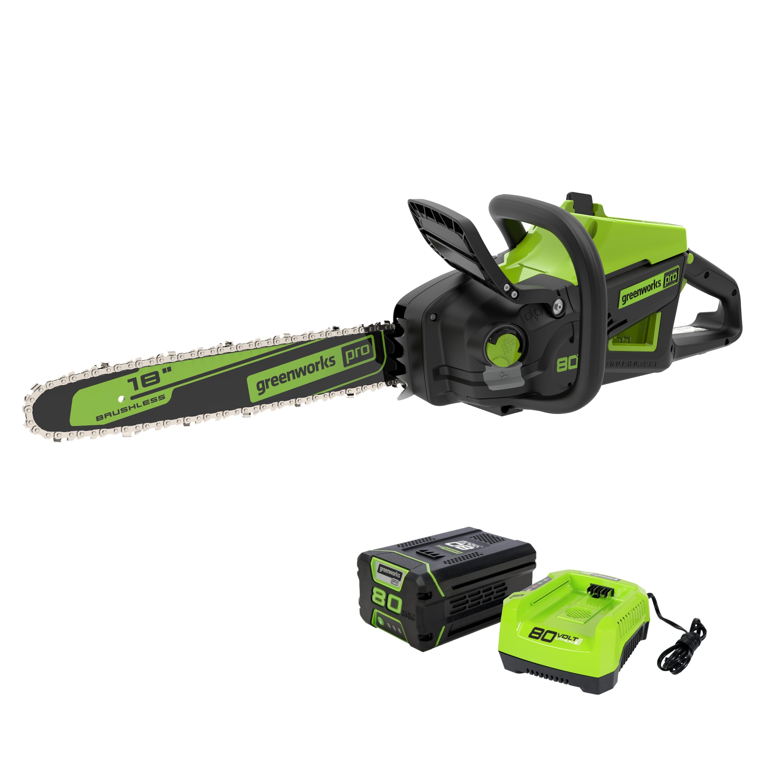 Greenworks Pro Pro 80-volt Max 18-in Brushless Battery 4 Ah Chainsaw  (Battery and Charger Included) in the Chainsaws department at
