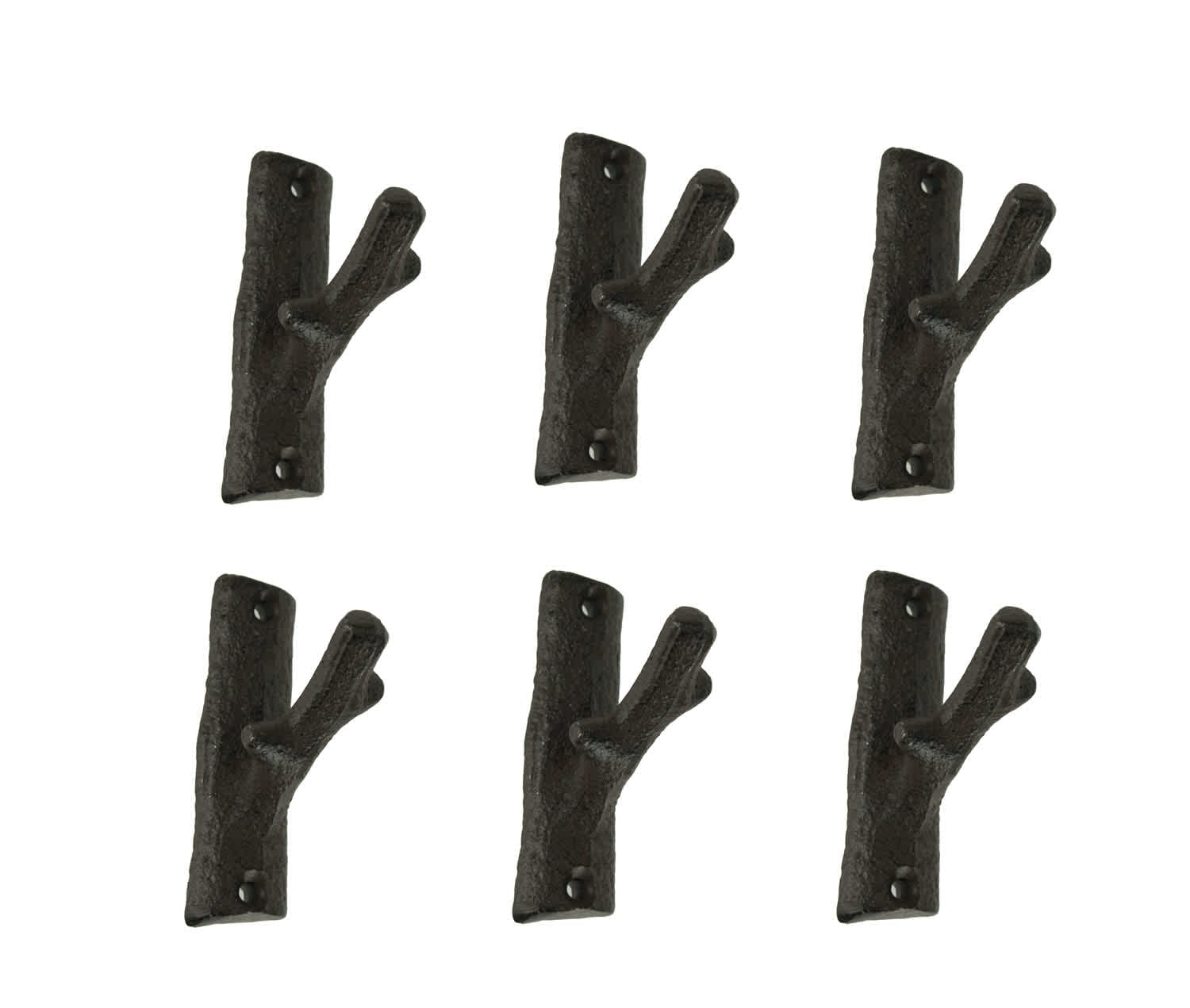 De Leon Collections Set of 6 Rustic Brown Cast Iron Tree Branch Wall Hooks - Ideal for Western Decor - 3.25 Inches High - Adding Practical Charm and Earthy Elegance to Your Home #DLC-55041-SET