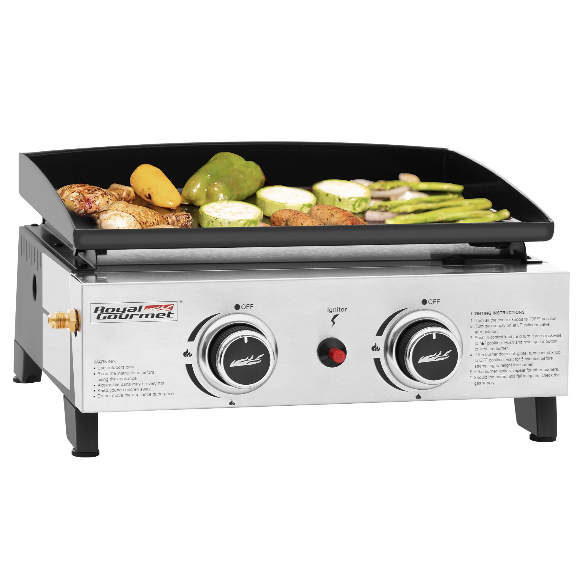 Royal Gourmet PD1204 17-Inch 2-Burner Tabletop Gas Griddle 227-Sq. in Black Silver Portable Liquid propane Grill