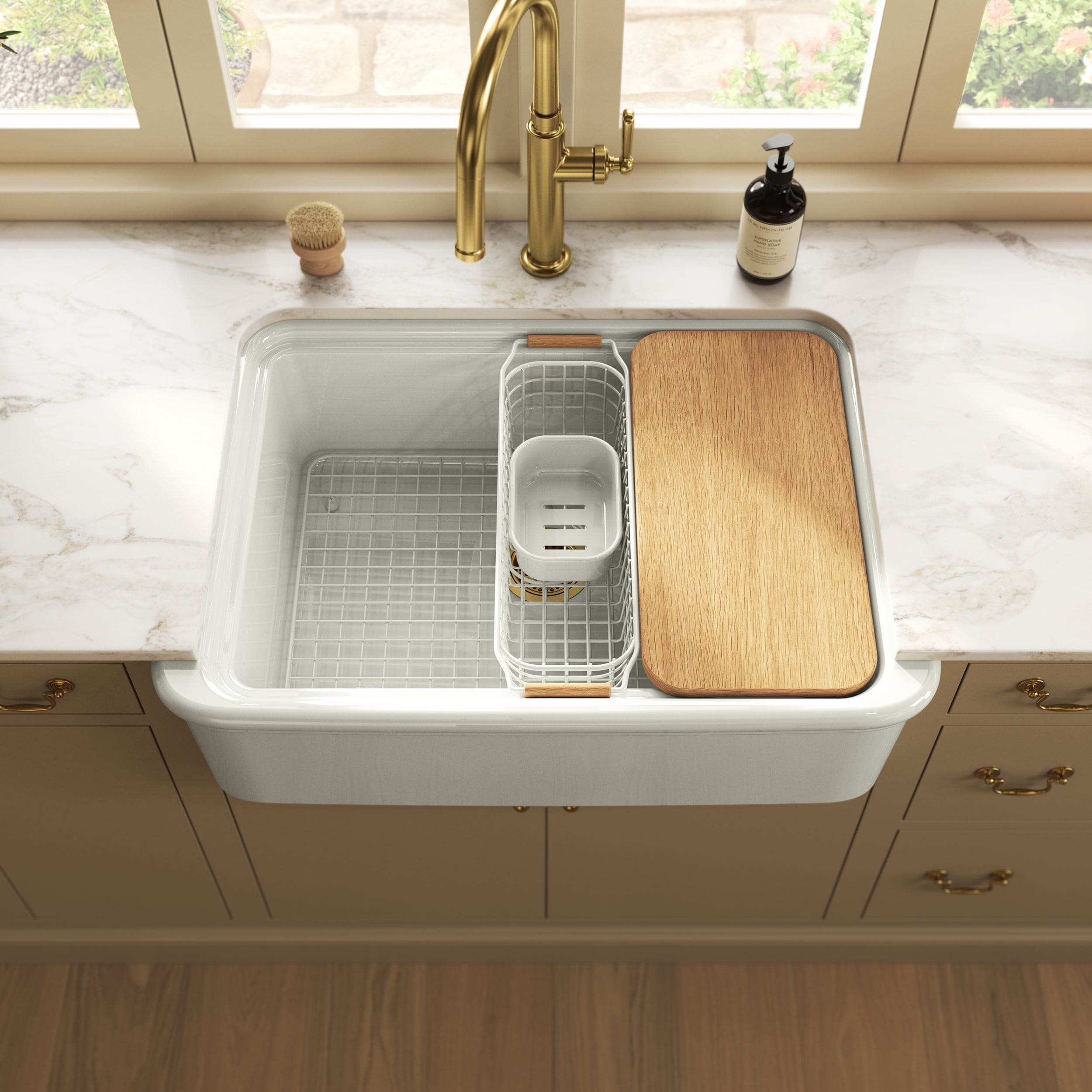 KOHLER Audrine by Studio McGee Undermount 32.5-in x 22.62-in Fireclay Single bowl Workstation Kitchen Sink