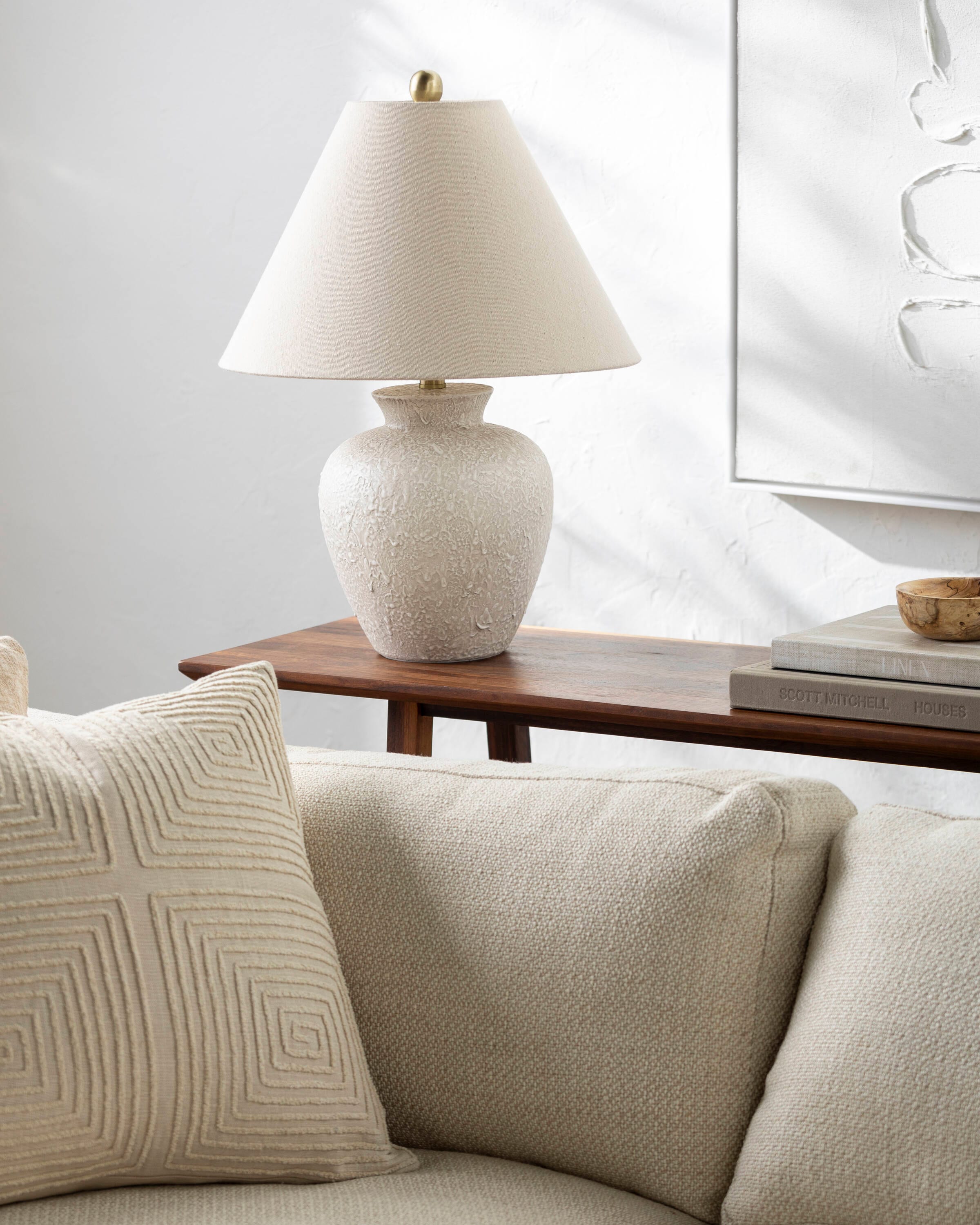 Livabliss ALL-002 Dalle 14-in Off-White On/Off switch Table Lamp with Linen Shade