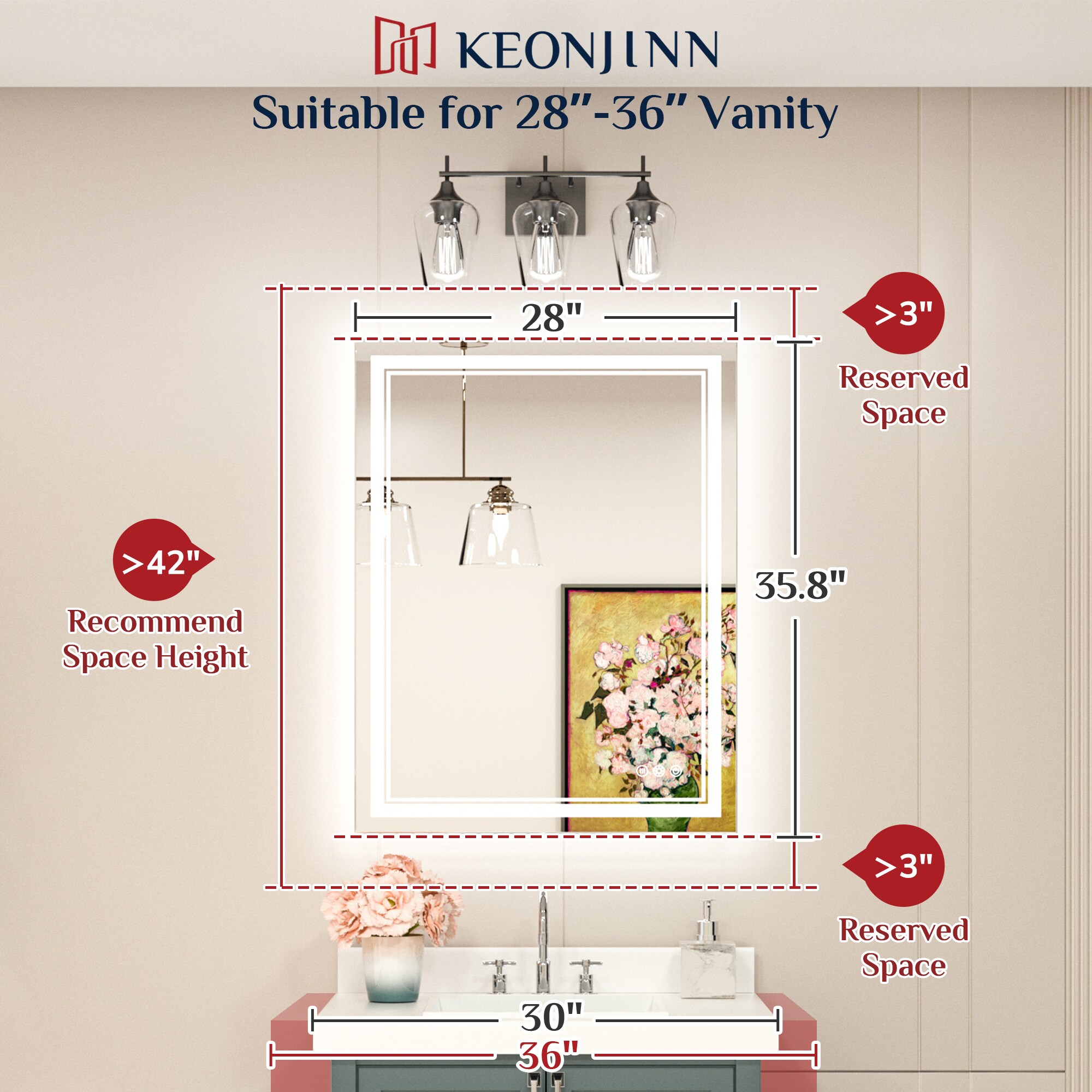 Keonjinn LW-JZ-ZBGSSW-7191 Framed-Bath-Mirrors - View #3