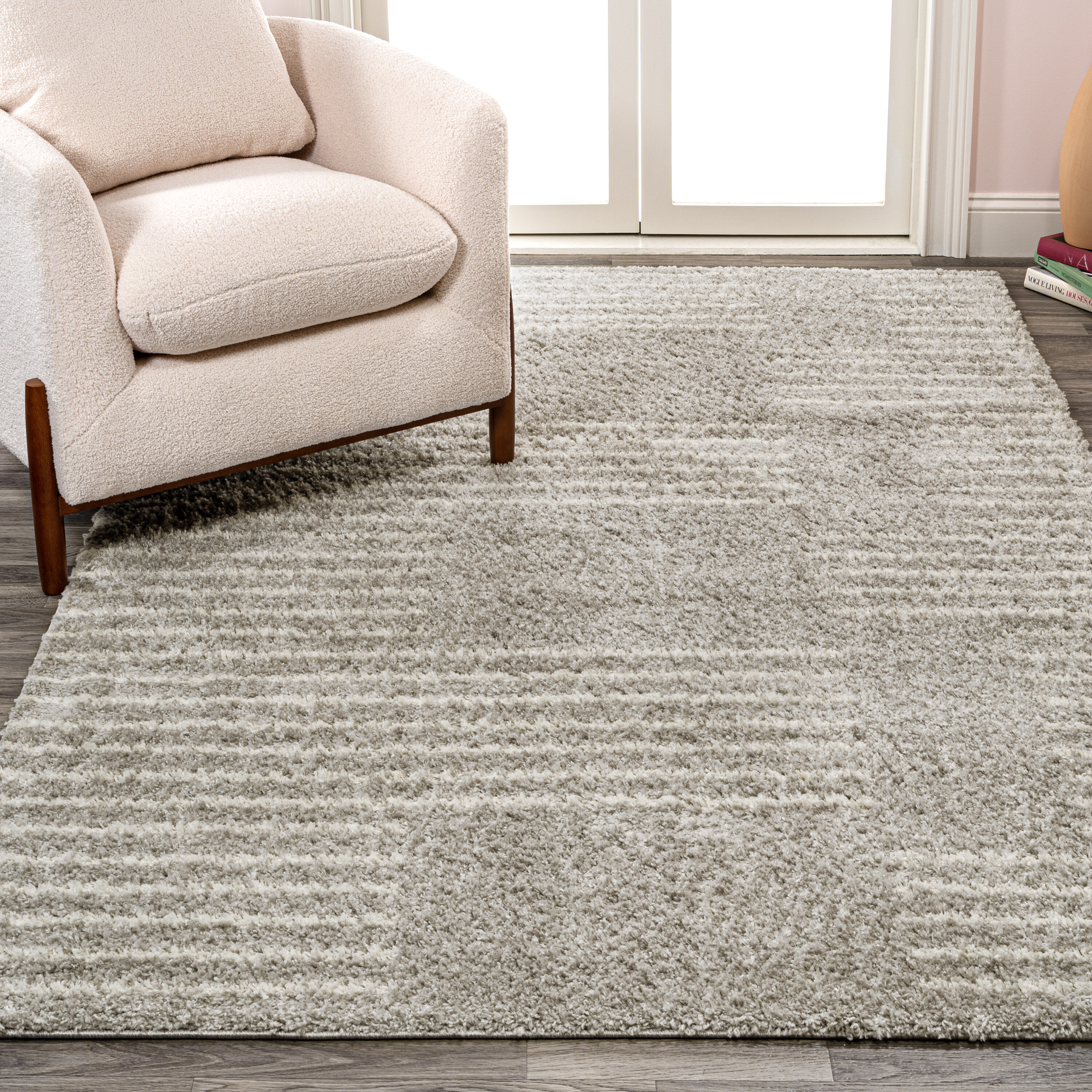 JONATHAN  Y MOH407B-8 Moroccan HYPE Petra Abstract Shag 8 x 10 (ft) Loomed Polypropylene Gray/Ivory Rectangular Indoor Stripe Moroccan Area rug