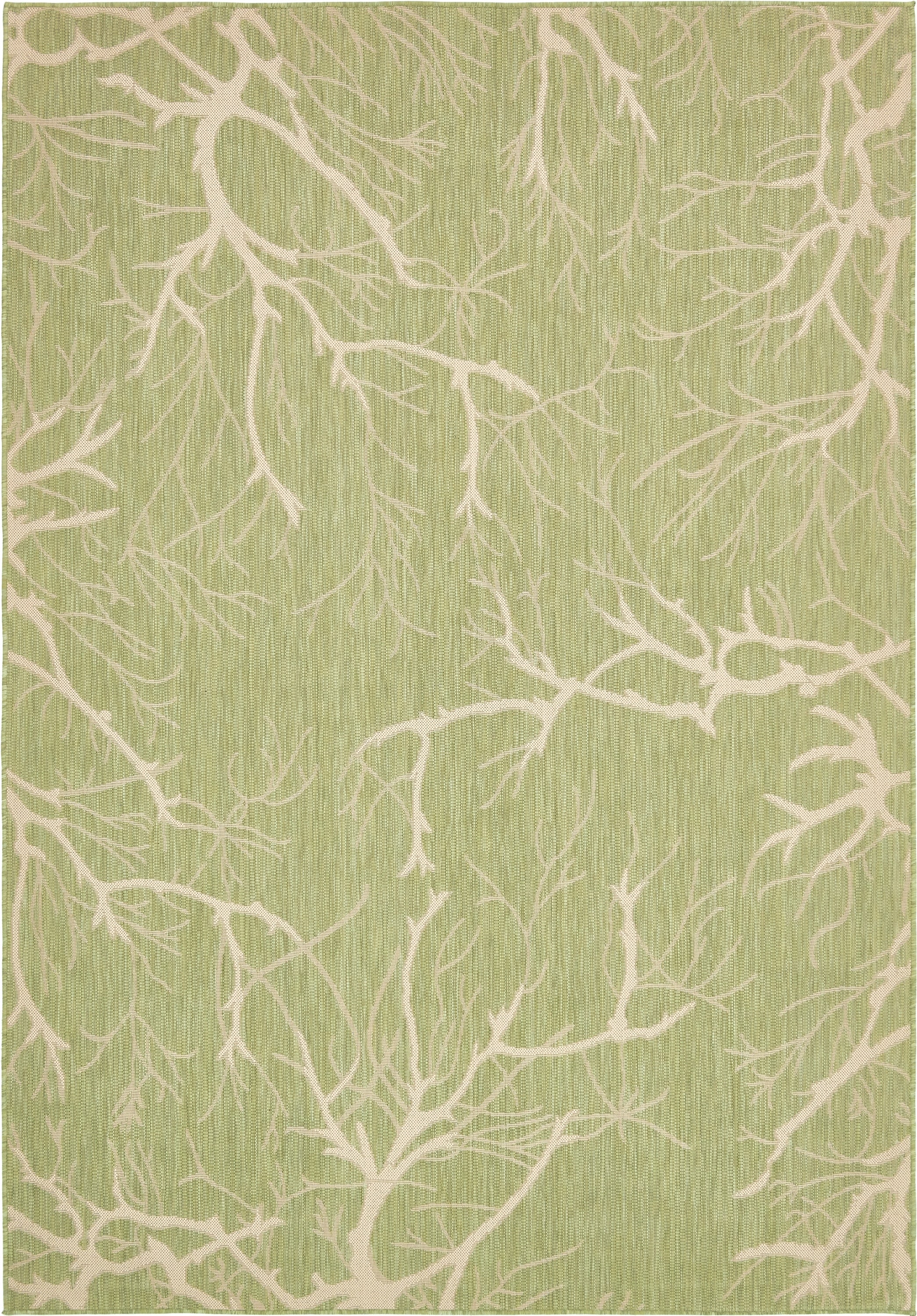 Serene Botanical Light Green 7' x 10' Outdoor Flatweave Rug