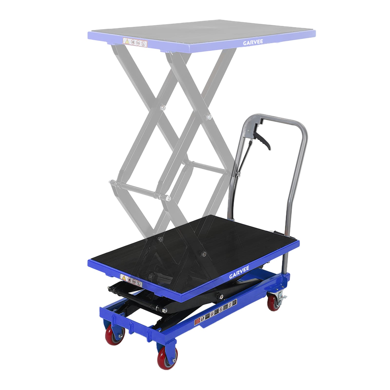 Garvee 330LBS Hydraulic Lift Table Cart Double Scissor Structure with Four Universal Wheels Blue