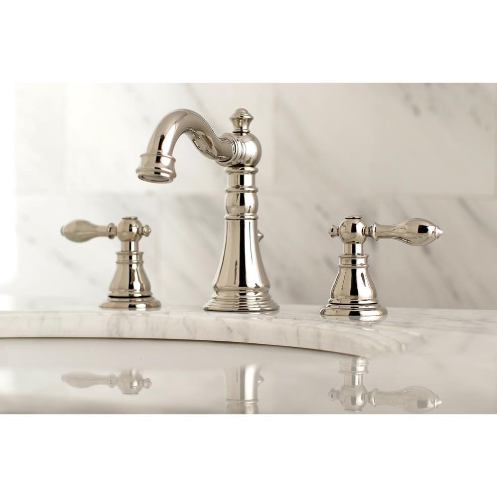 Kingston Brass WLFSC1979ACL American Classic Polished nickel Widespread 2-handle Mid-arc Residential Handle Bathroom Sink Faucet with Drain