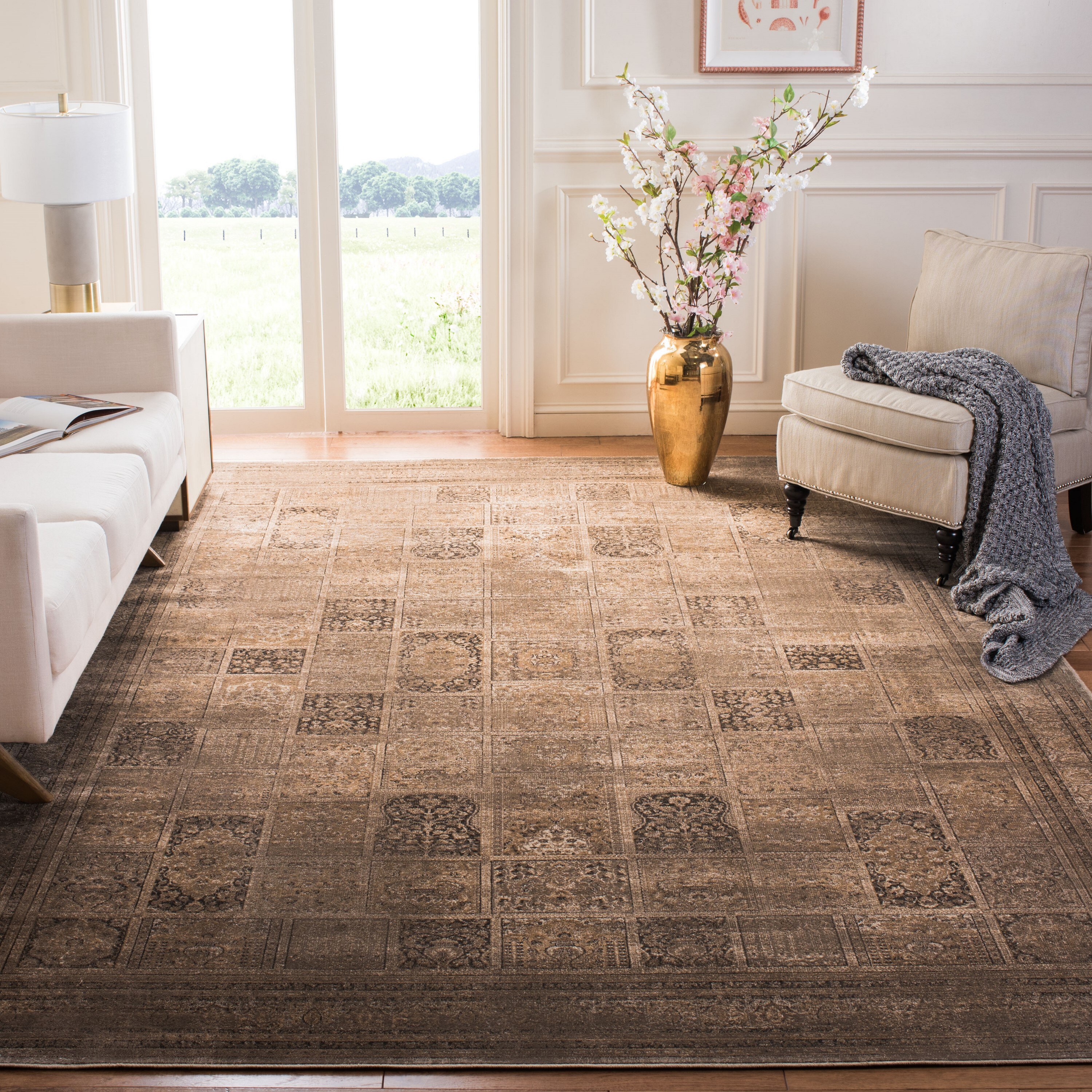 Safavieh VTG127-3110-9 Vintage Baktiari 9 x 12 (ft) Loomed Synthetic Mouse Rectangular Indoor Floral/Botanical Vintage Area rug