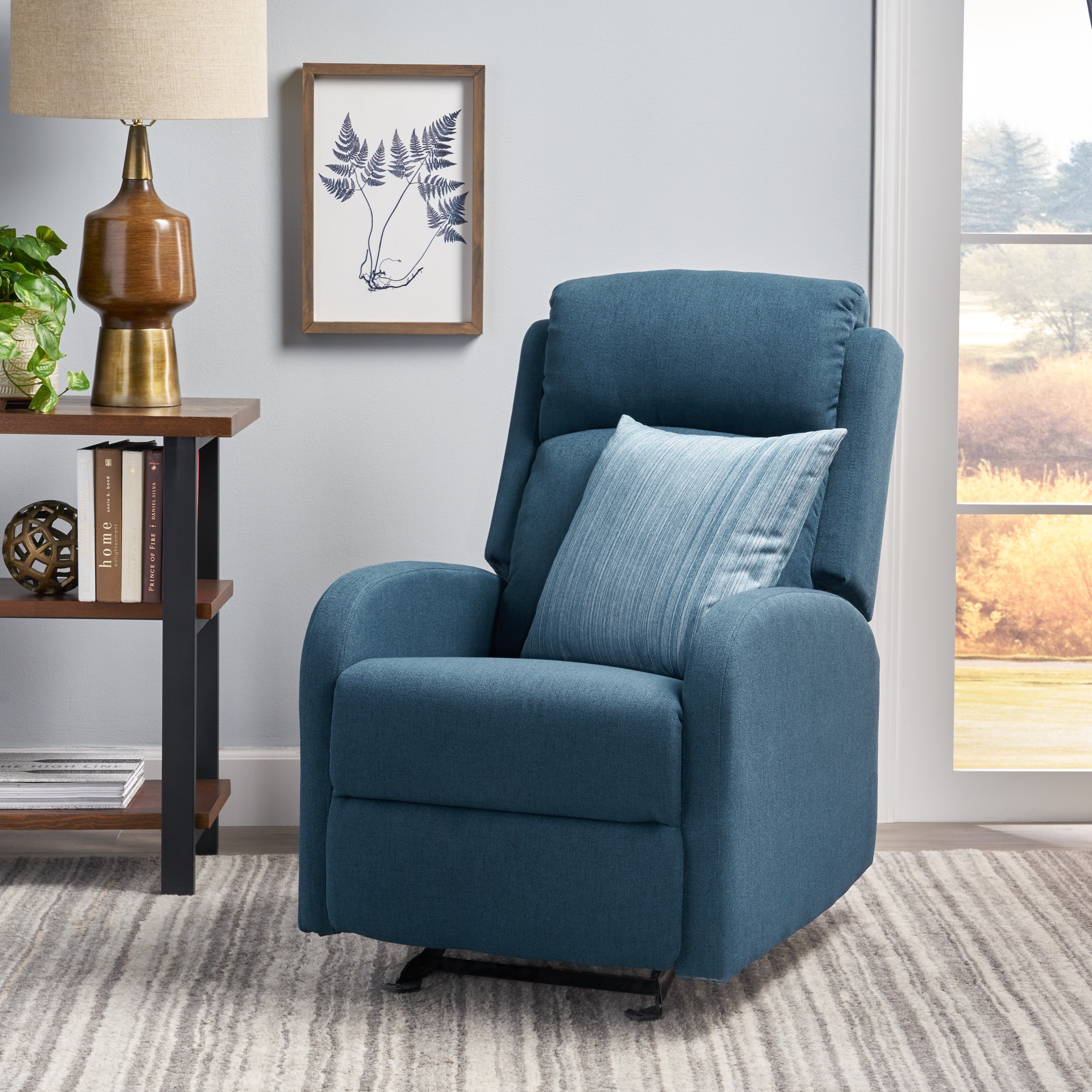 Navy Blue Polyester Rocking Recliner with Black Legs