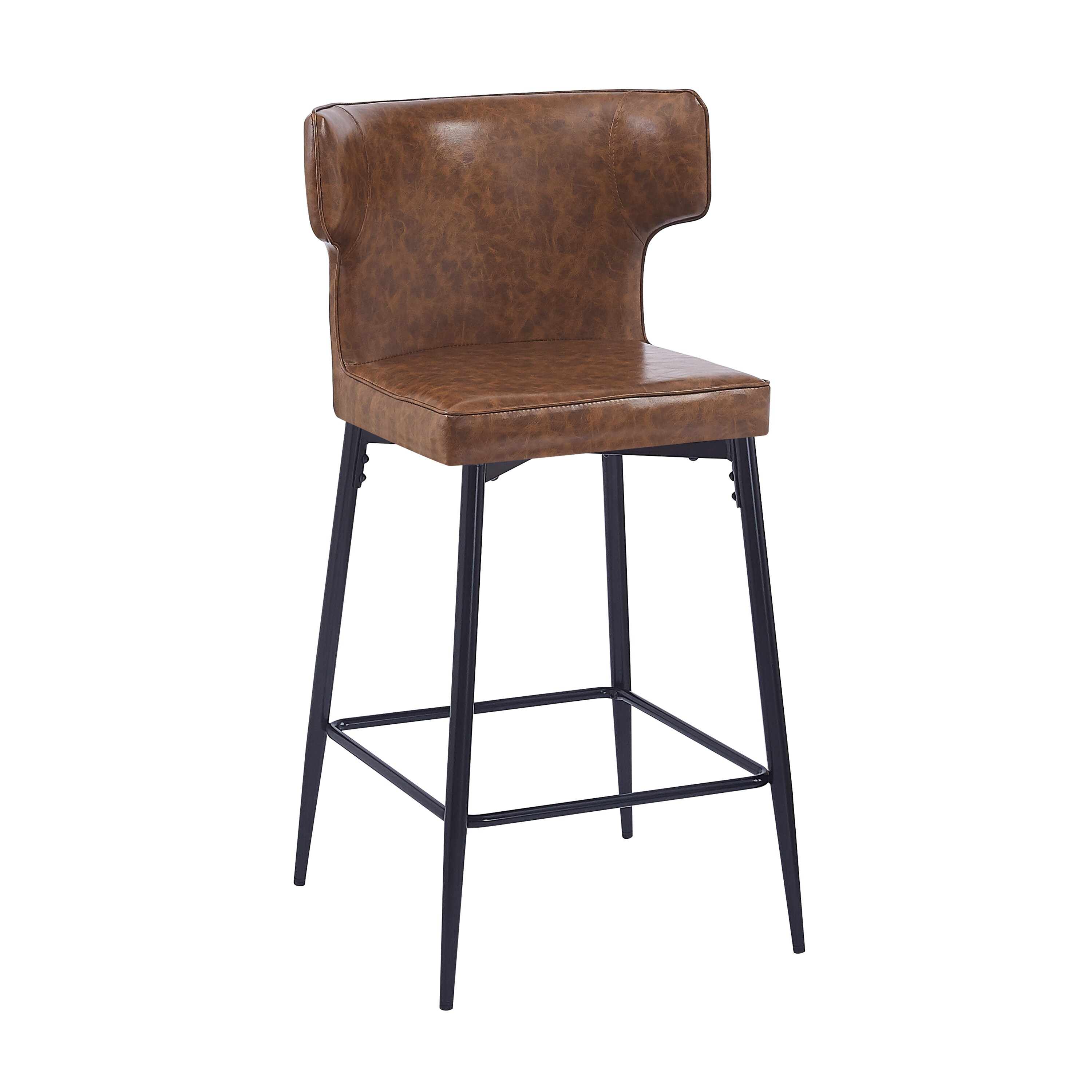 Norsans 28" Brown Faux Leather Iron Frame Counter Stool with Footrest