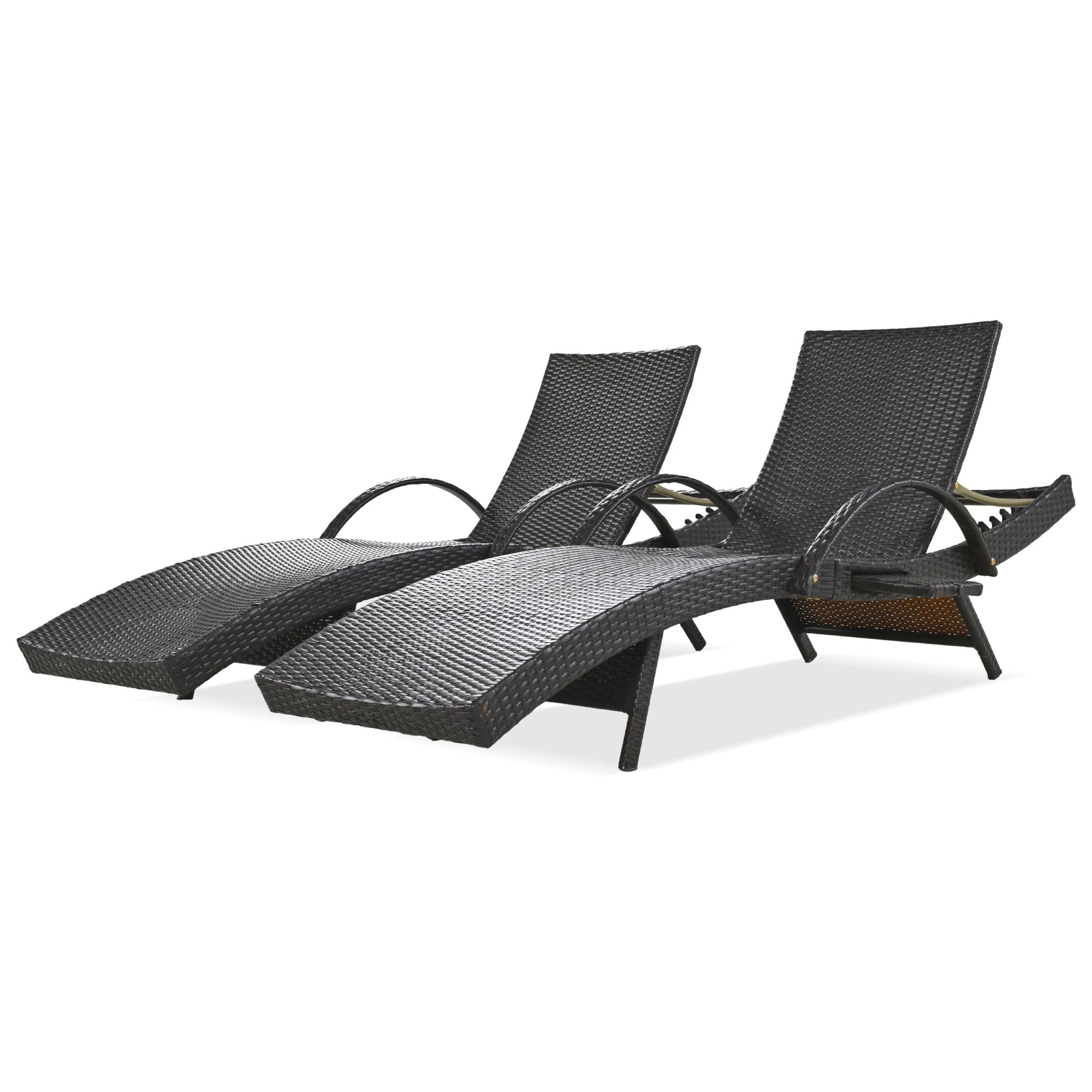 Fun Orange FUN25CP08 Pull-out Side Table Set of 2 Wicker Dark Brown Steel Frame Stationary Recliner Chair with Solid Seat