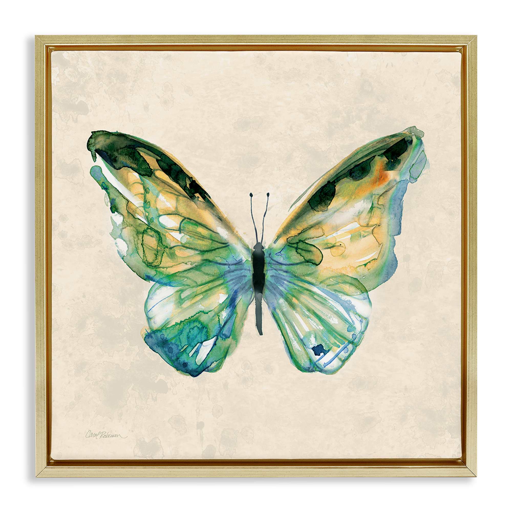 Stupell Industries BS-248-FFG-17X17 Watercolor Cottage Butterfly Gold Framed Floater Canvas Wall Art By Carol Robinson 18 x 18