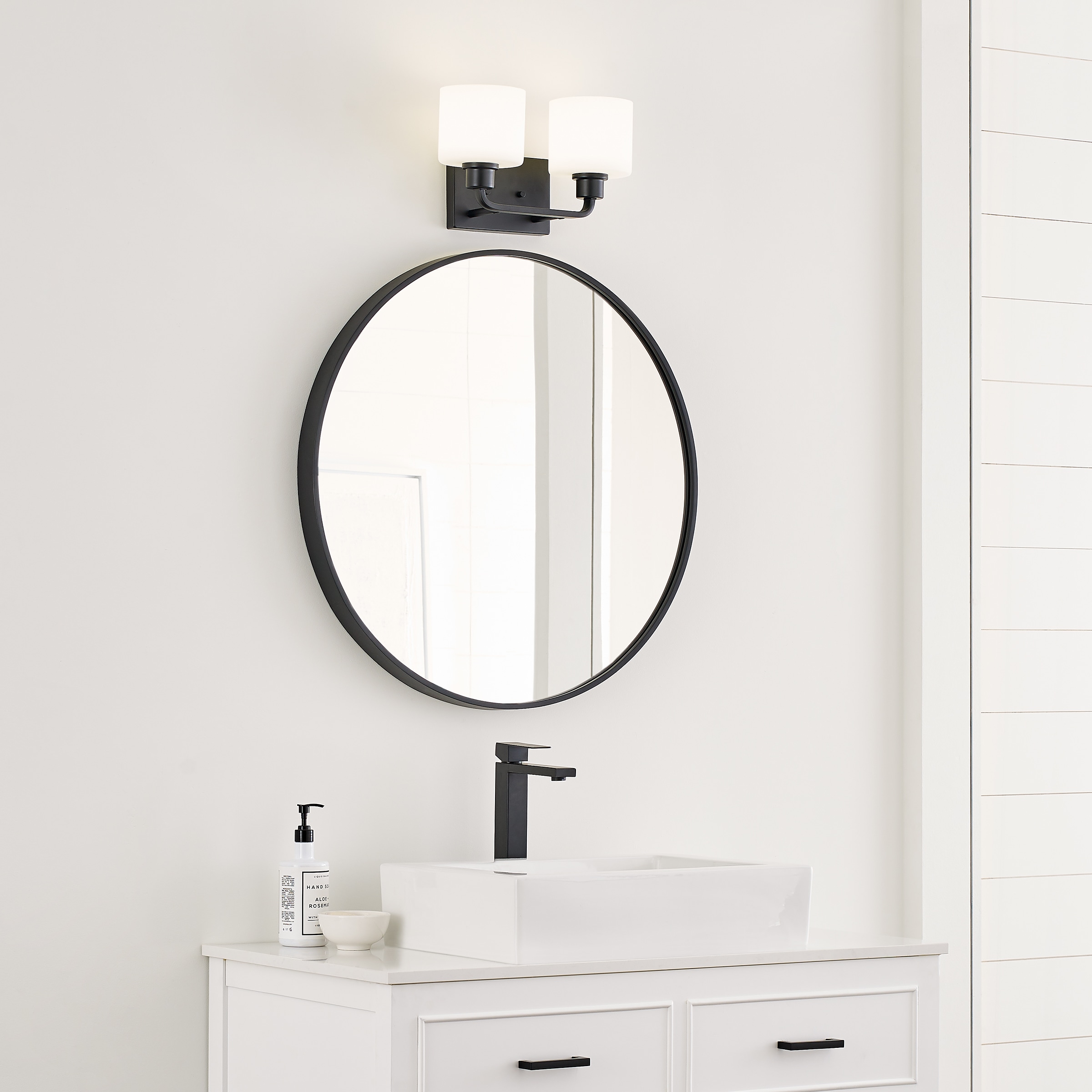 Midnight Black 2-Light Vanity Fixture with Etched Glass Shades