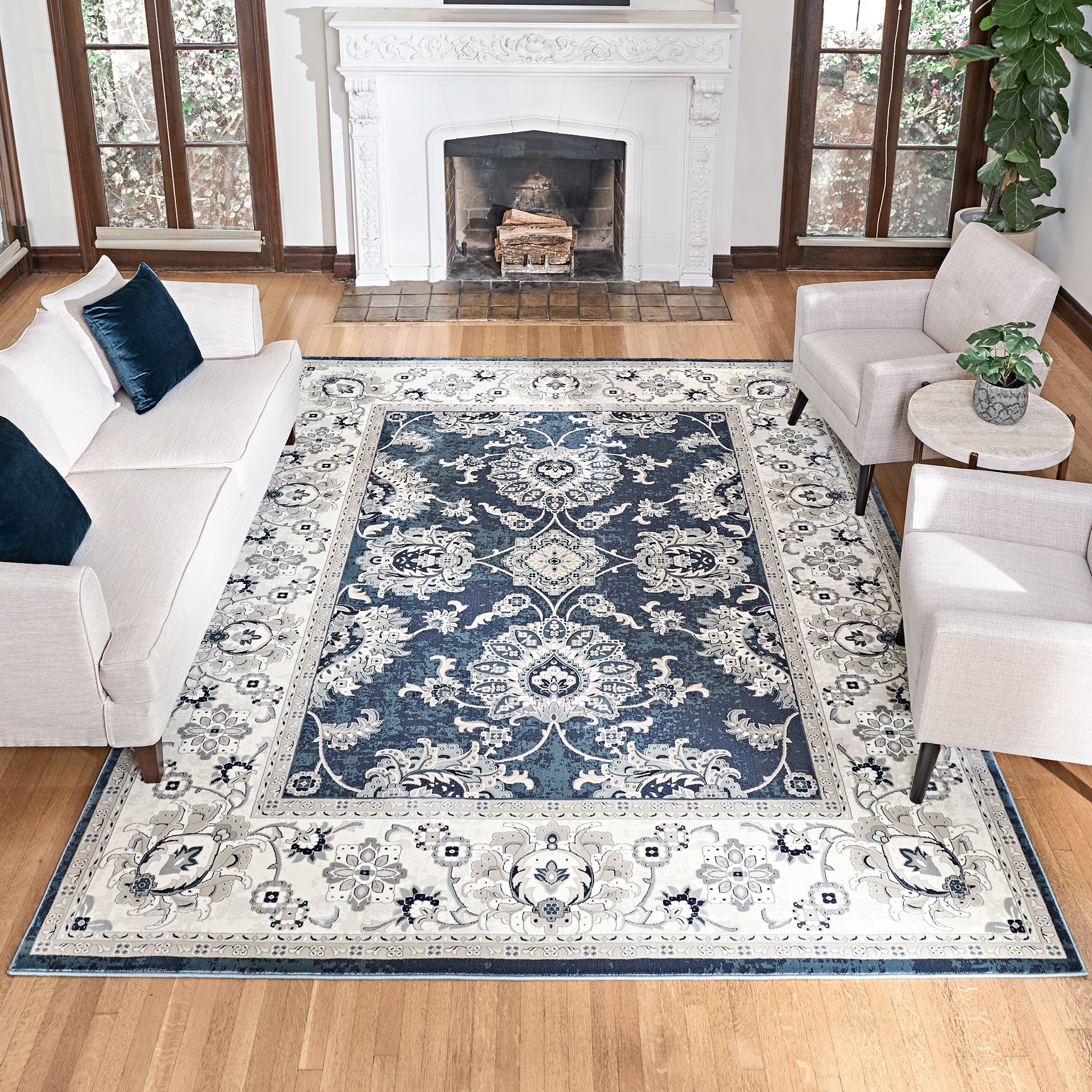 GERTMENIAN 28976 Majestic 5 x 8 (ft) Loomed Polypropylene Dark Blue Rectangular Indoor Border Oriental Area rug