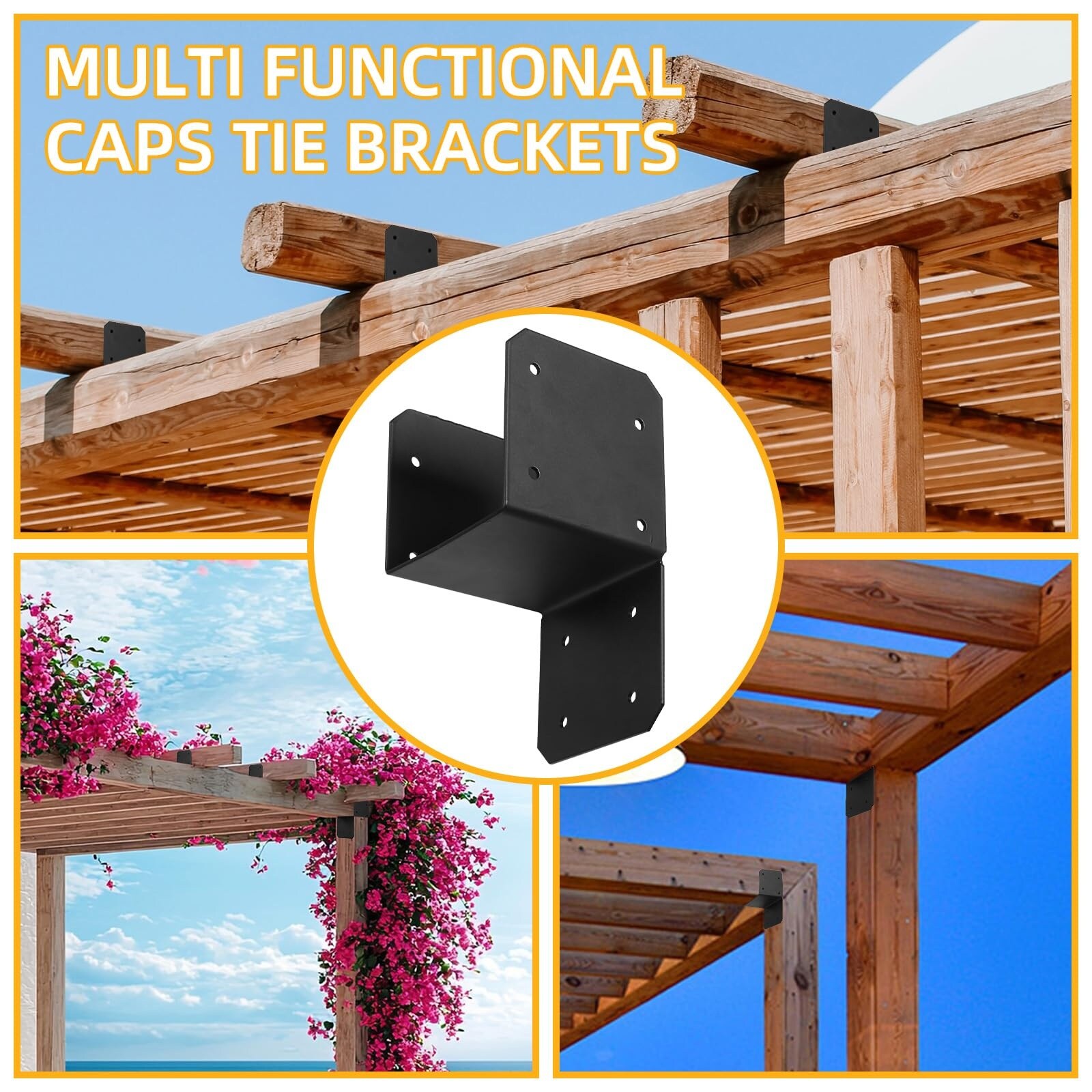 Etokfoks 2 Pack Black Carbon Steel 4 x 4 Post Cap Tie Brackets Anchor ...
