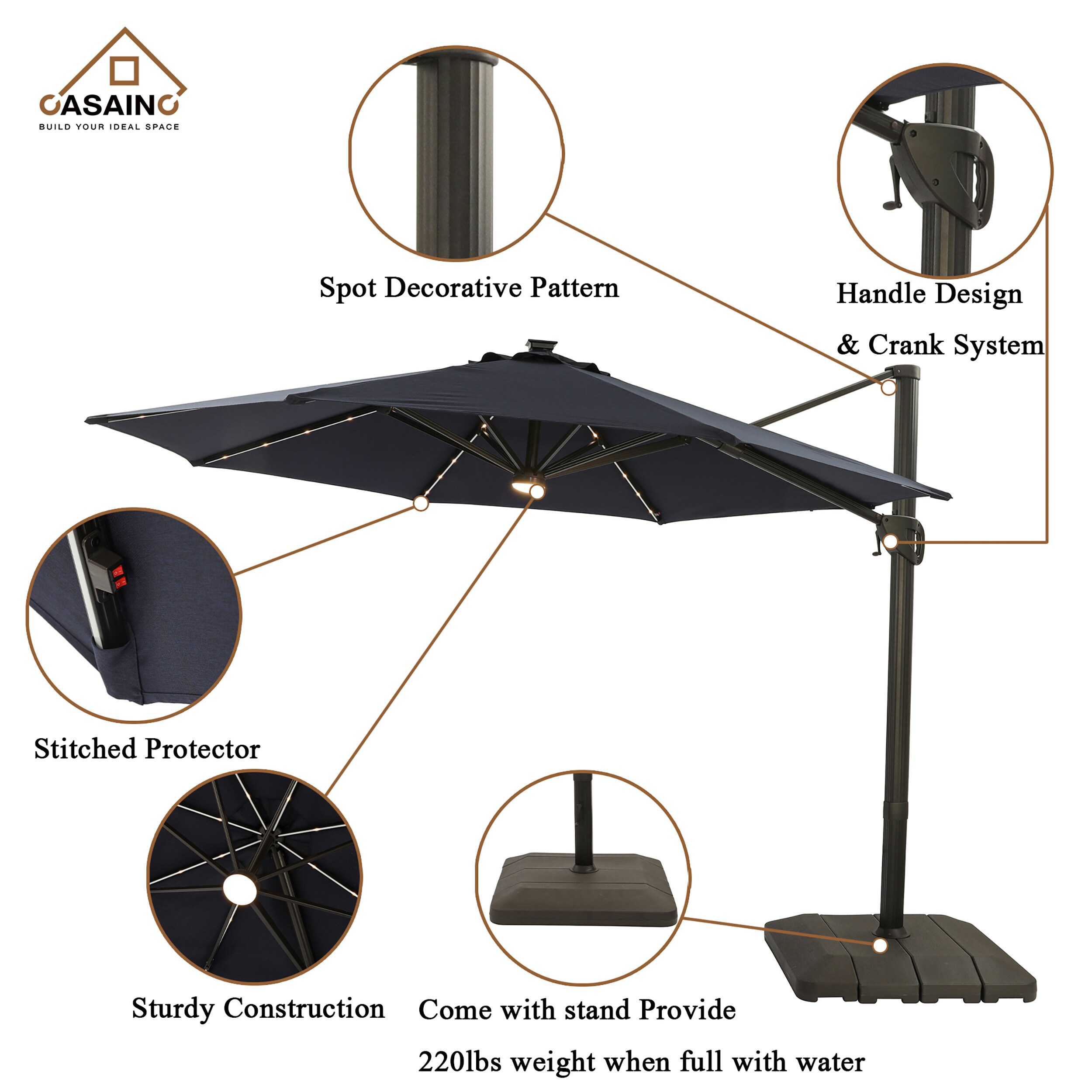 Casainc 11 Ft Solar Powered Cantilever Patio Umbrella In The Patio Umbrellas Department At 0014