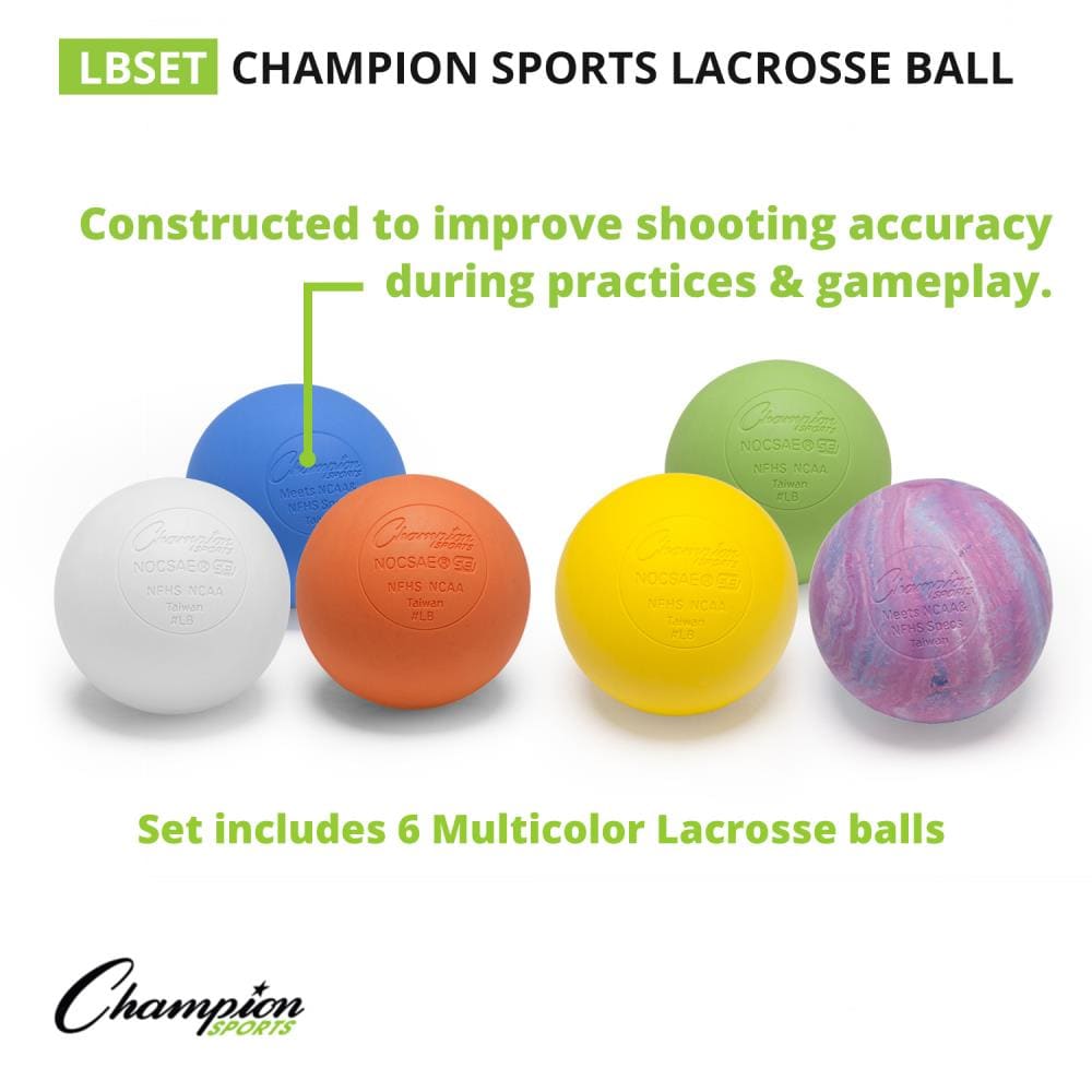 Green Pack of 6 Champion Sports Official Size Rubber Lacrosse Ball 